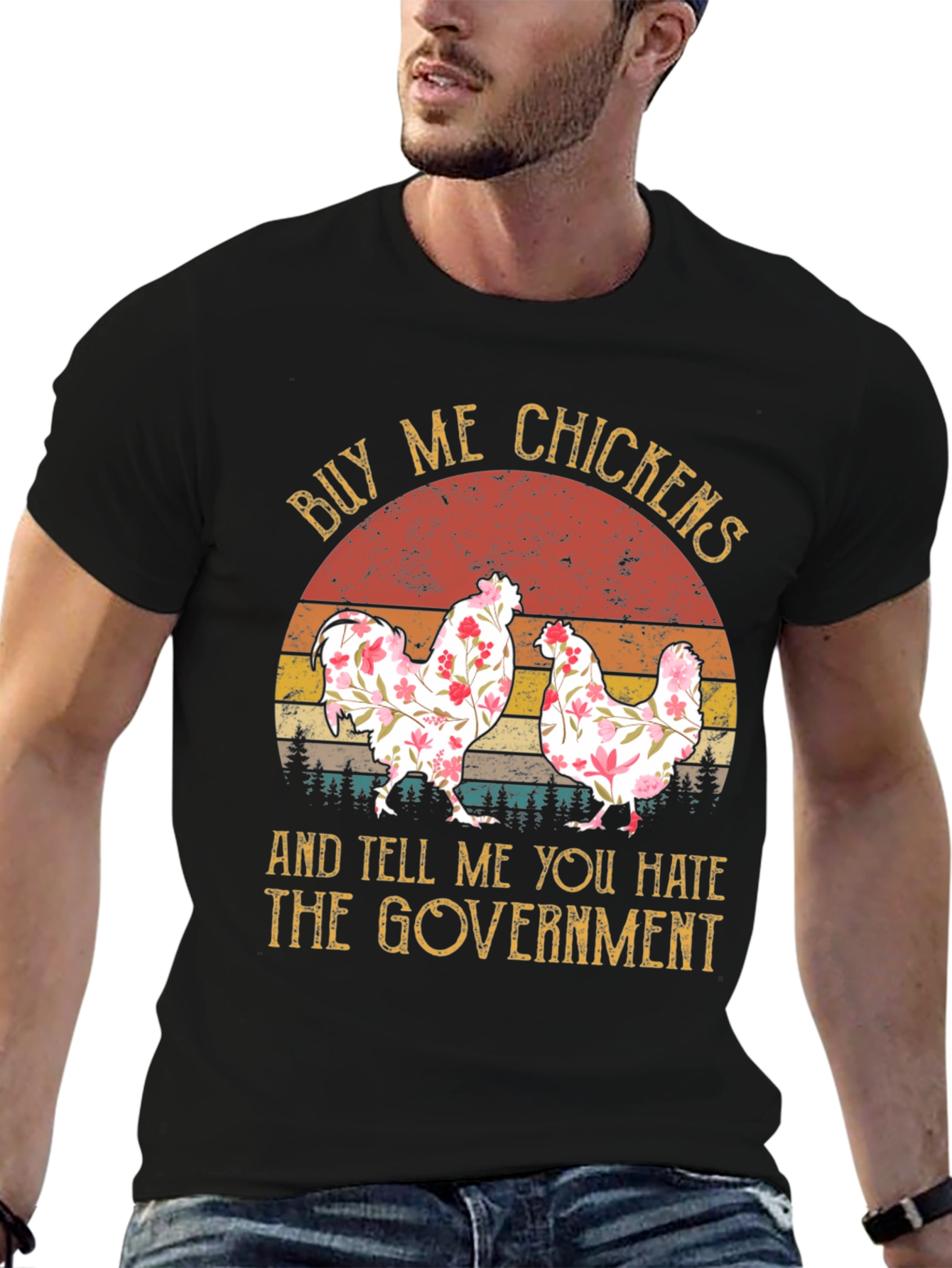 Black Buy Me Chickens Funny Graphic Tee view 6