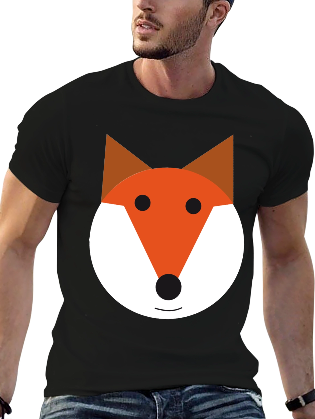 Black Fox Face Graphic Tee - Black Cotton Blend Shirt view 6