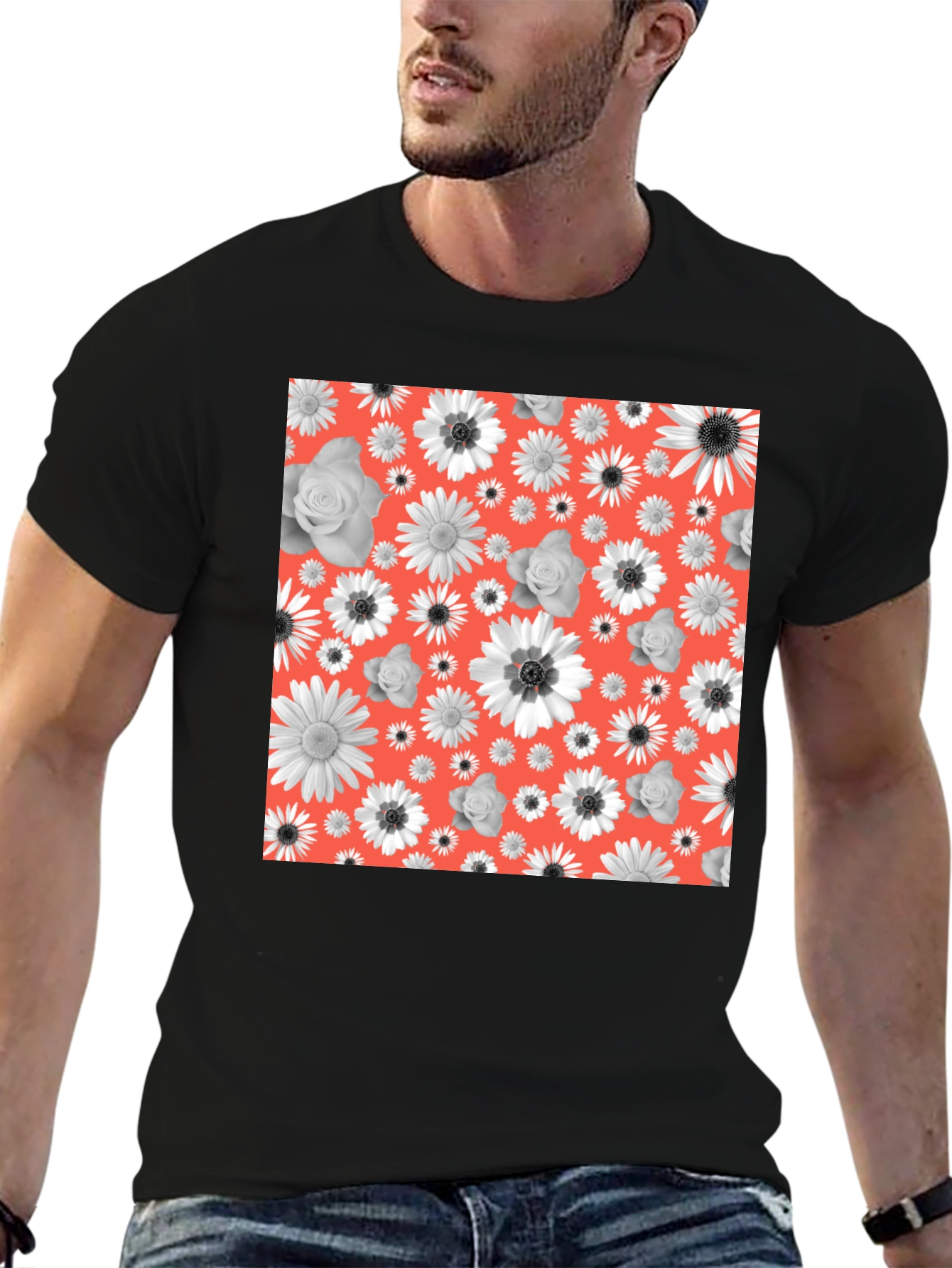 Black Floral Patterned T-Shirt view 6