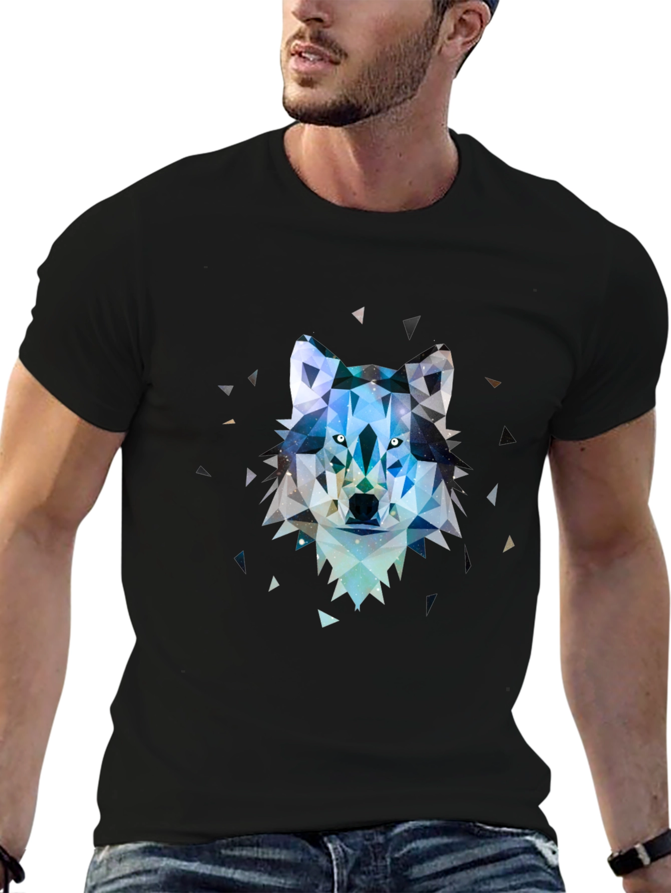 Black Geometric Wolf Graphic Tee view 6