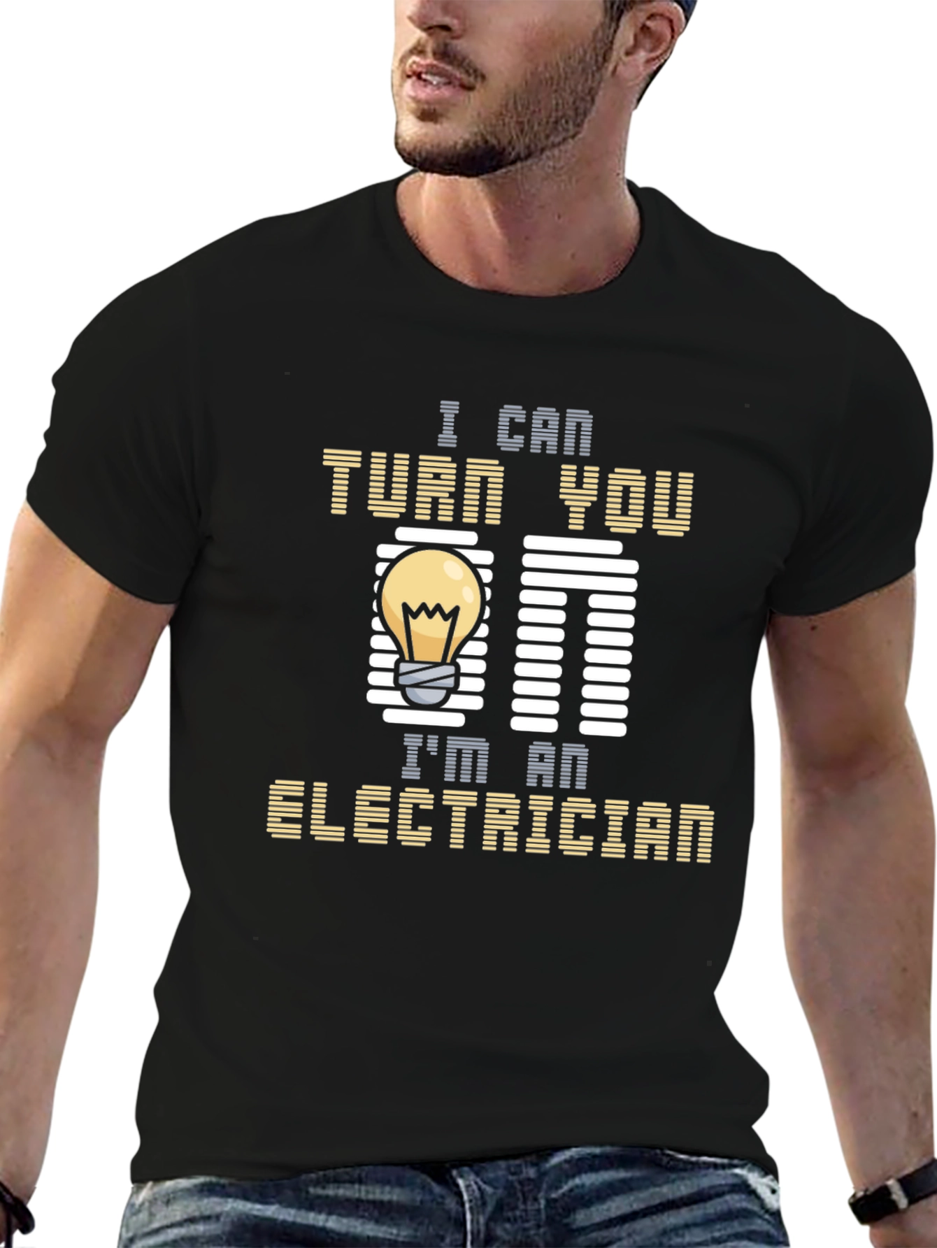 Black Electrician Humor T-Shirt - I Can Turn You On view 6