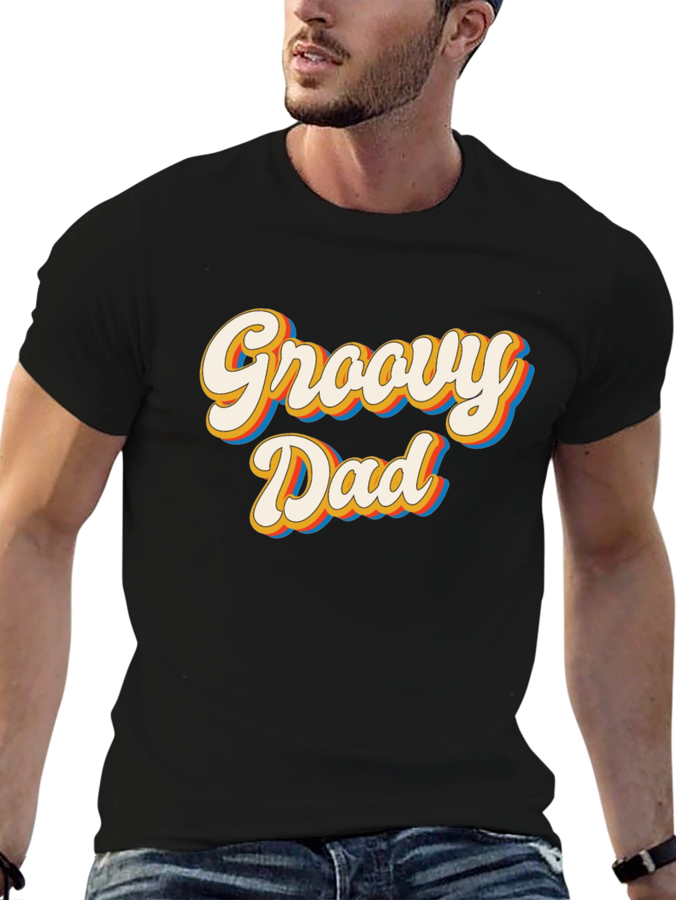 Black Groovy Dad Retro Style T-Shirt view 6