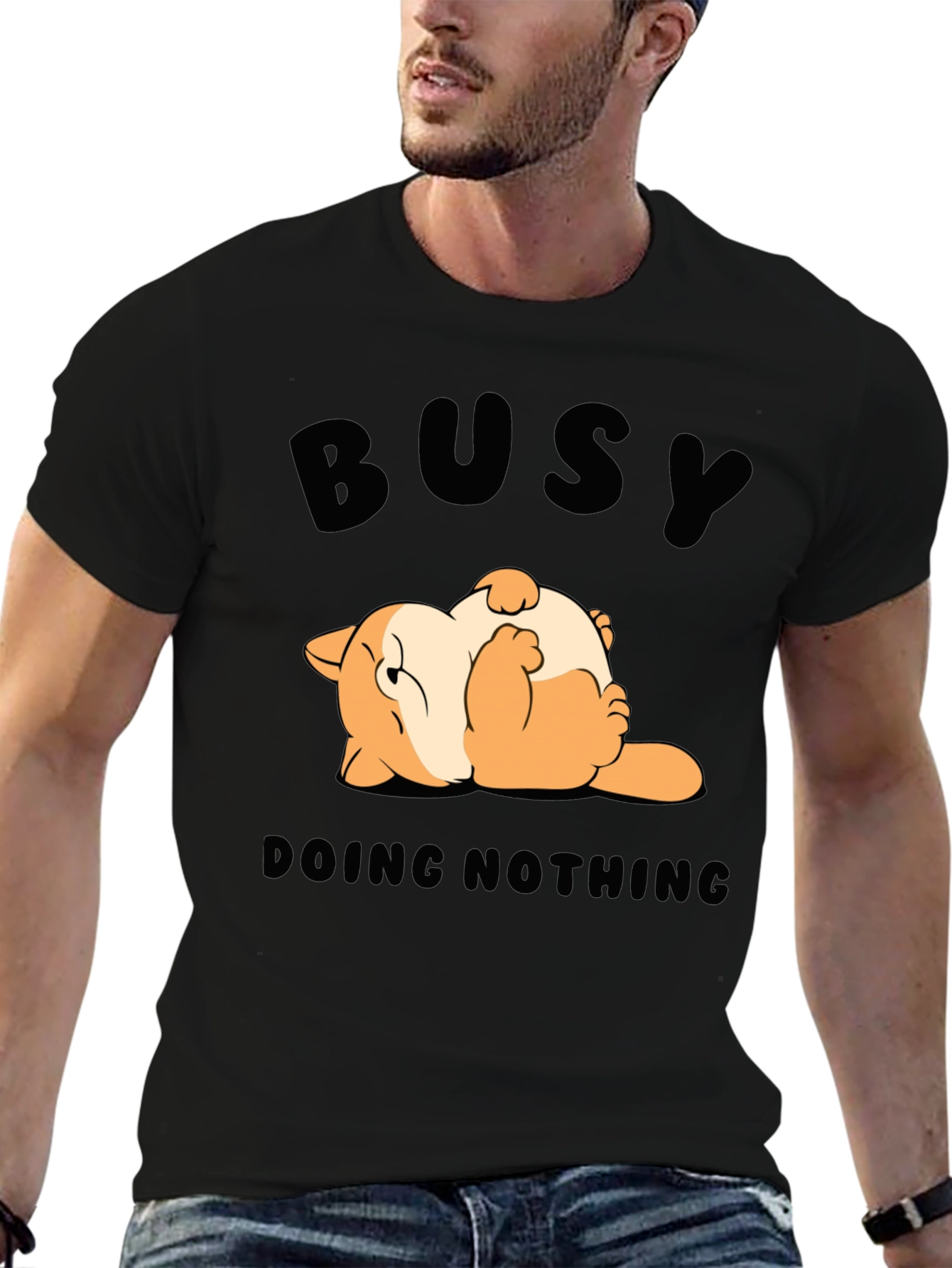 Black Busy Doing Nothing T-Shirt Funny Cat Design view 6