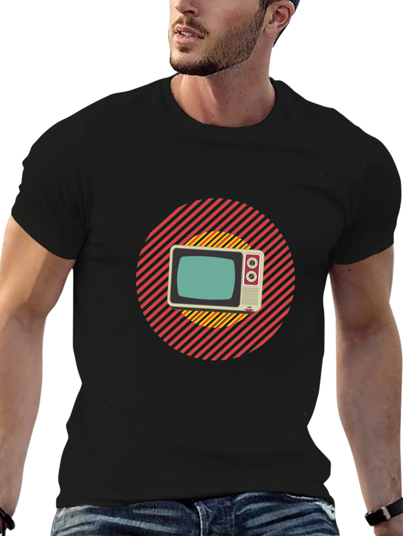 Black Retro TV Graphic T-Shirt - Black Cotton Blend view 6