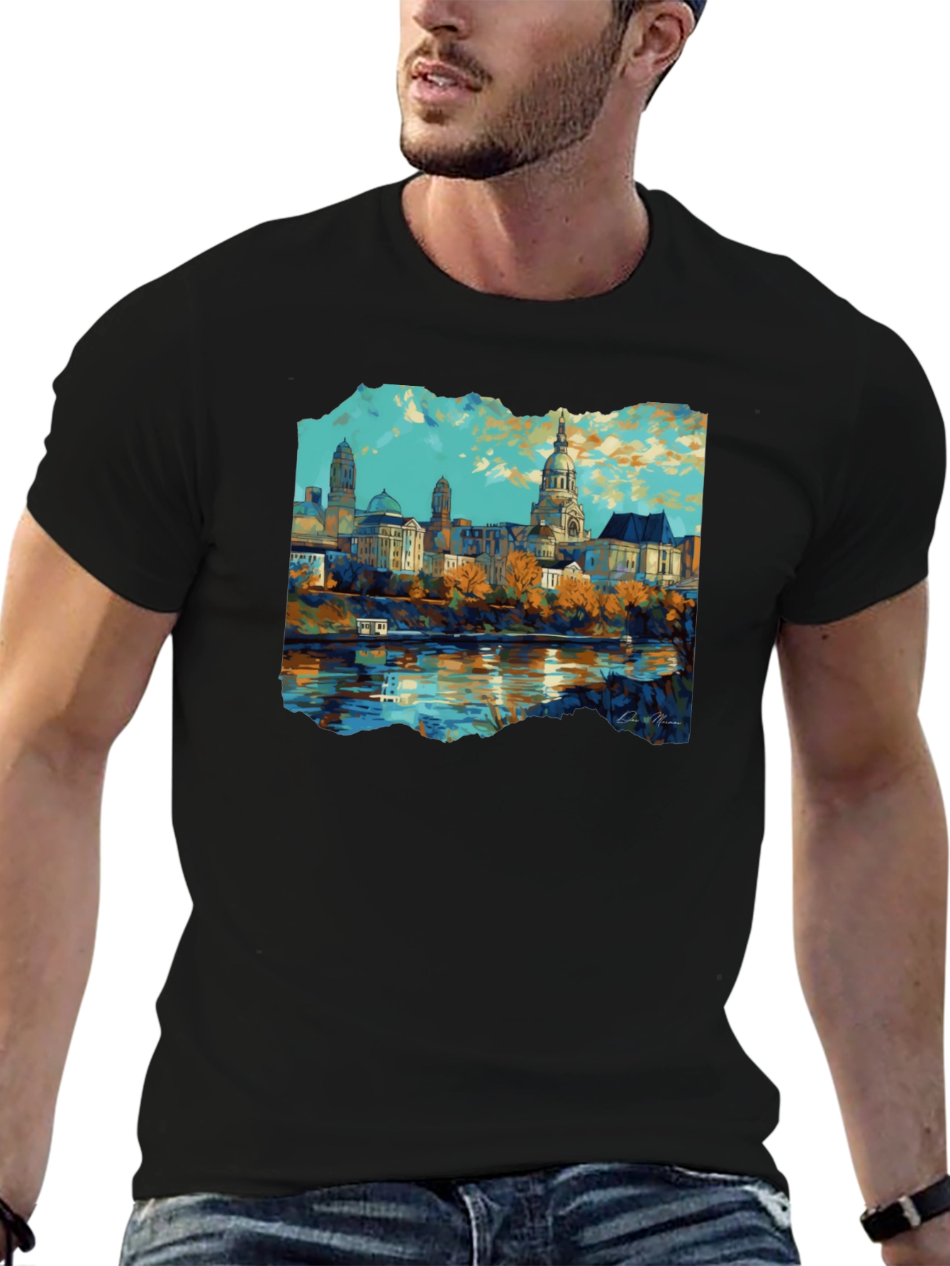 Black Cityscape Graphic Black T-Shirt view 6