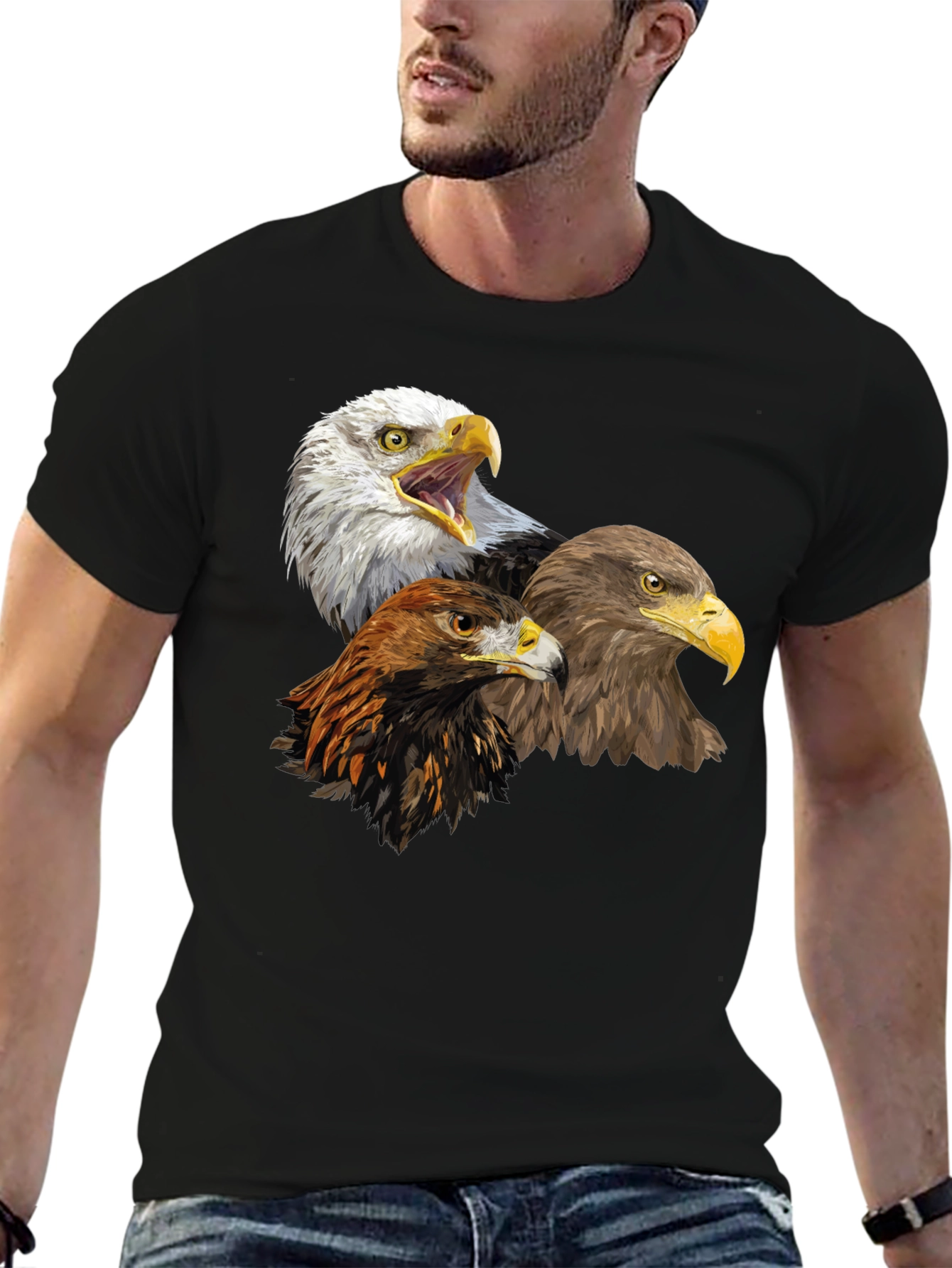 Black Eagle Trio Graphic Tee - Black Cotton Shirt view 6