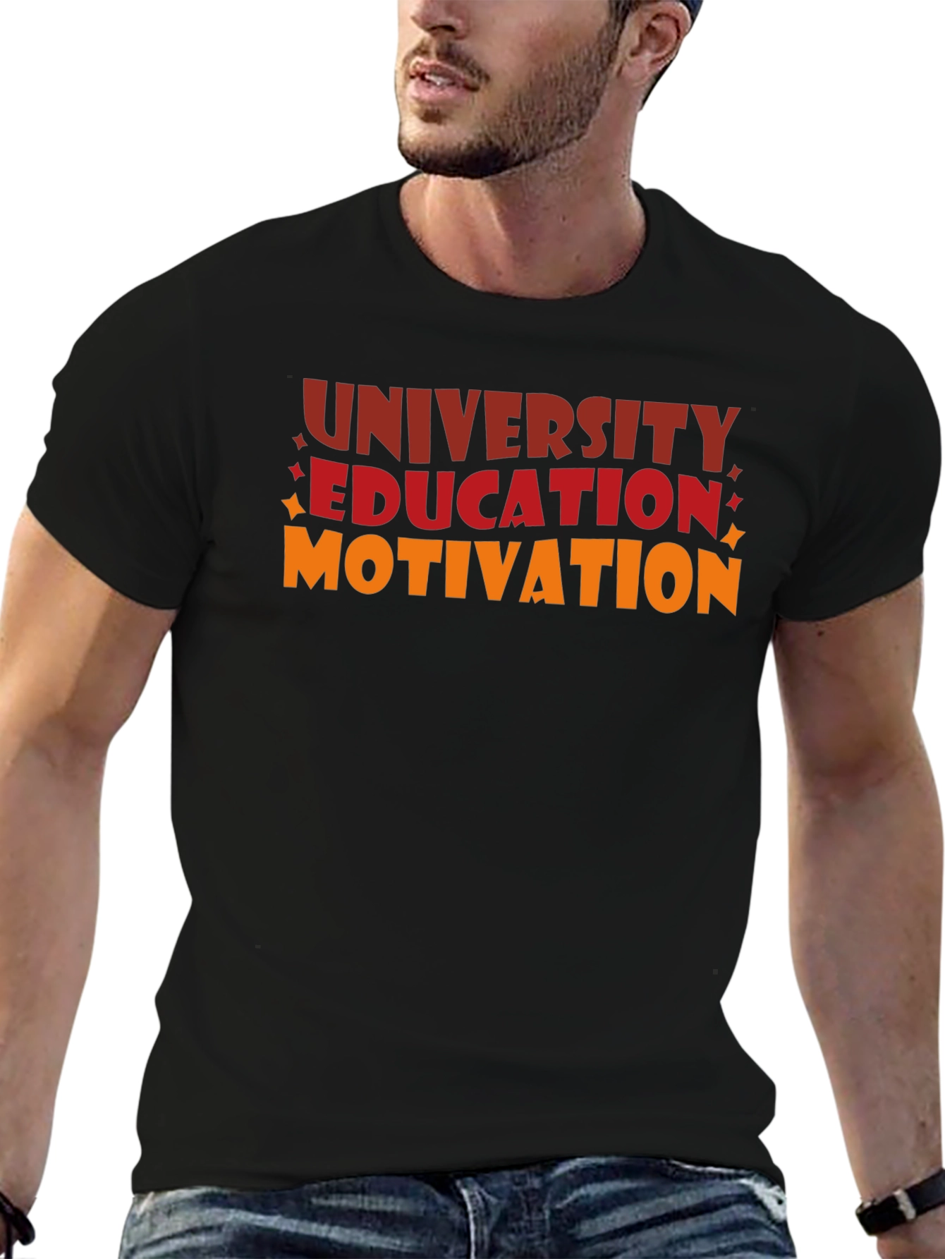 Black University Education Motivation Graphic Tee view 6