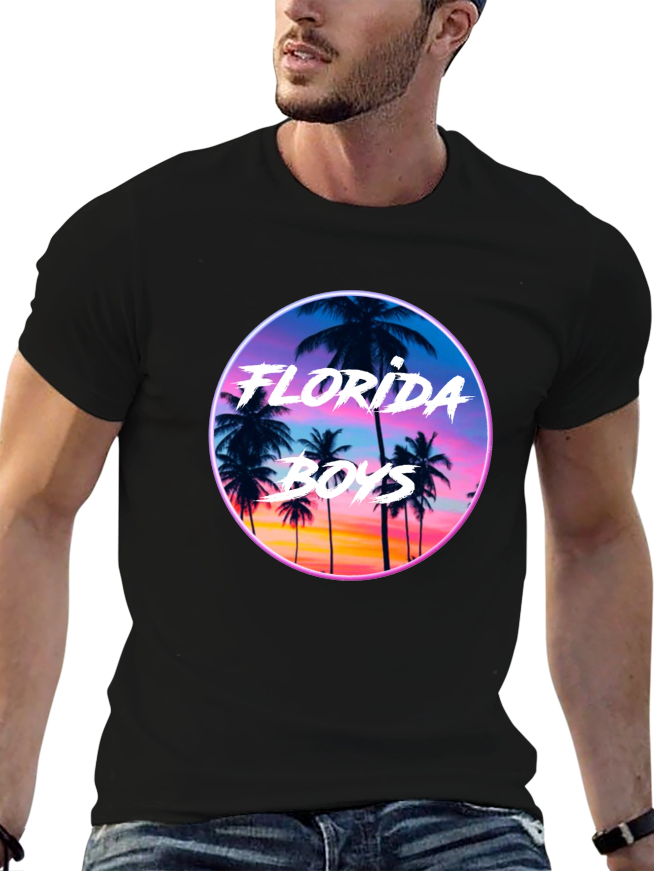 Black Florida Boys Sunset T-Shirt - Retro Palm Tree Tee view 6