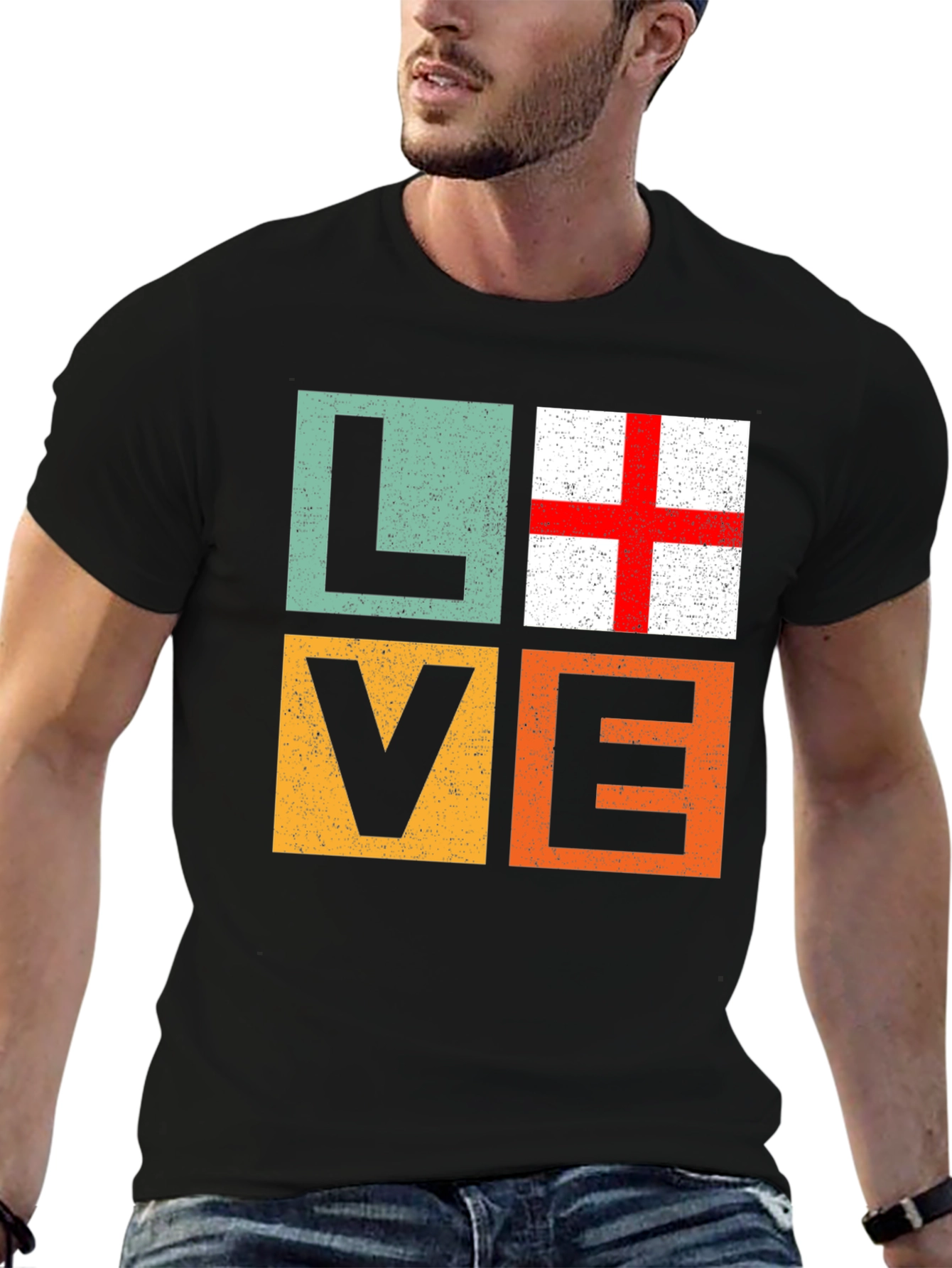 Black Love England Flag T-Shirt - Graphic Tee view 6