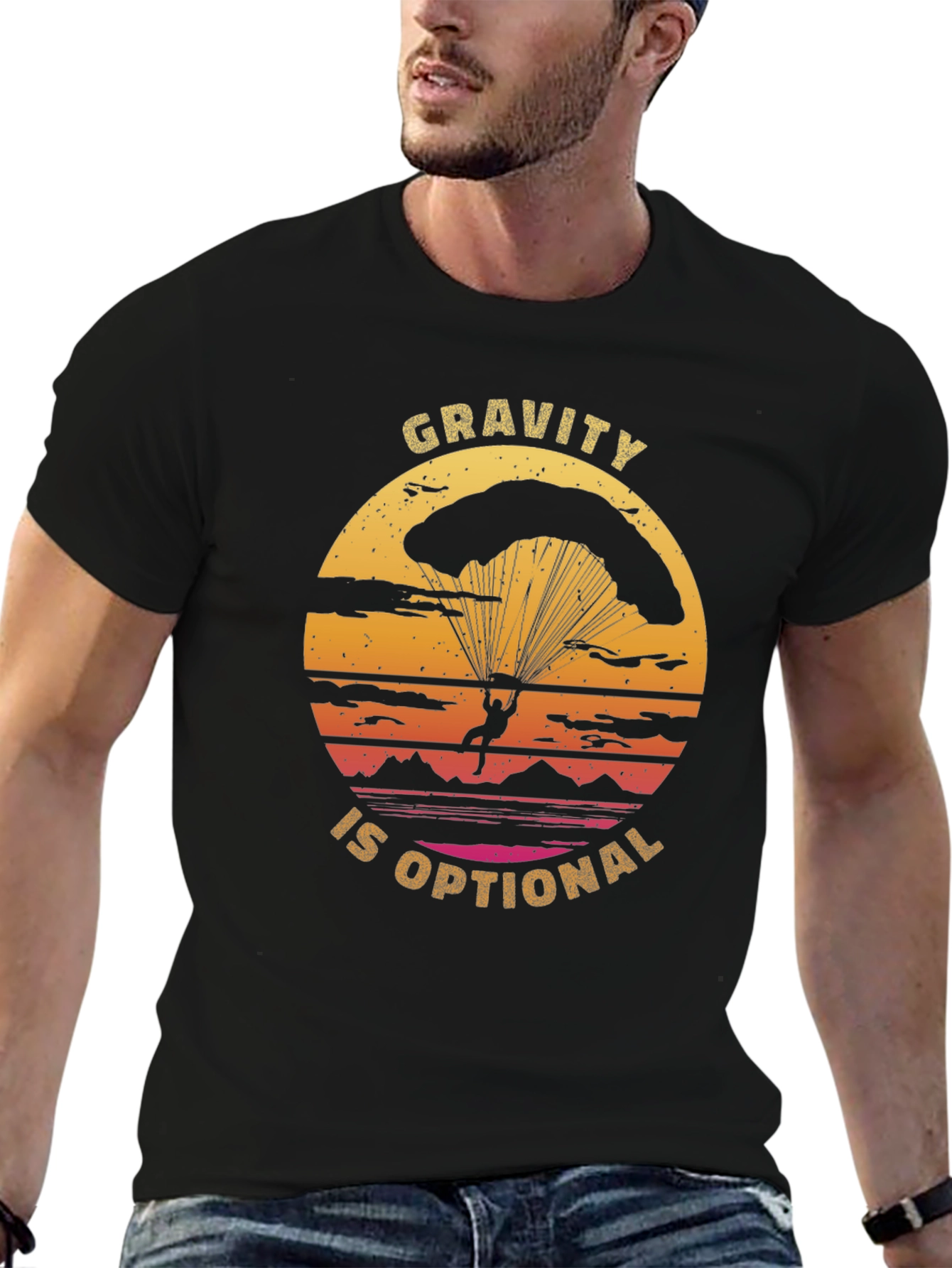 Black Gravity is Optional T-Shirt - Parachute Design view 6