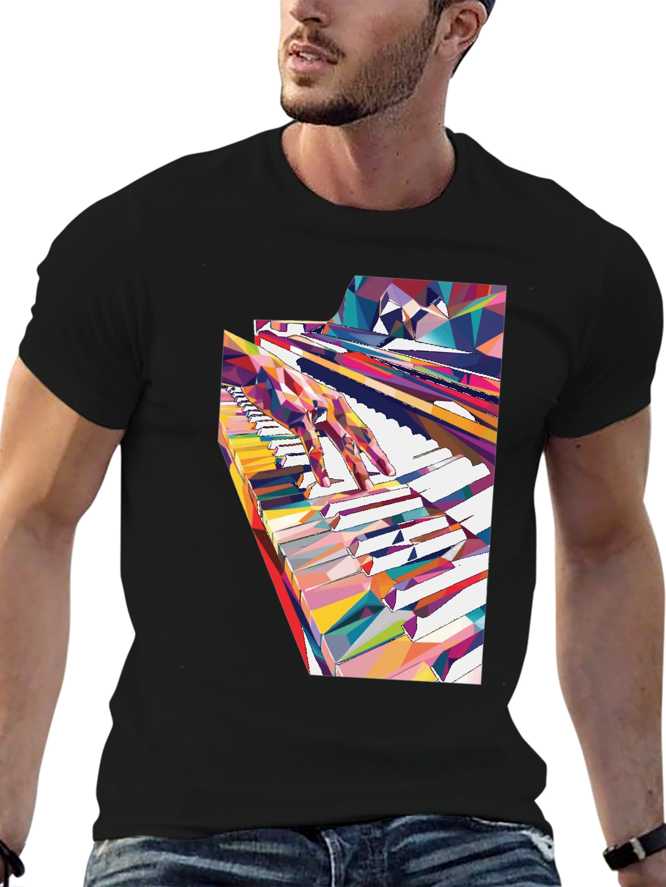 Black Abstract Piano Keys Graphic Tee - Music Lover Shirt view 6
