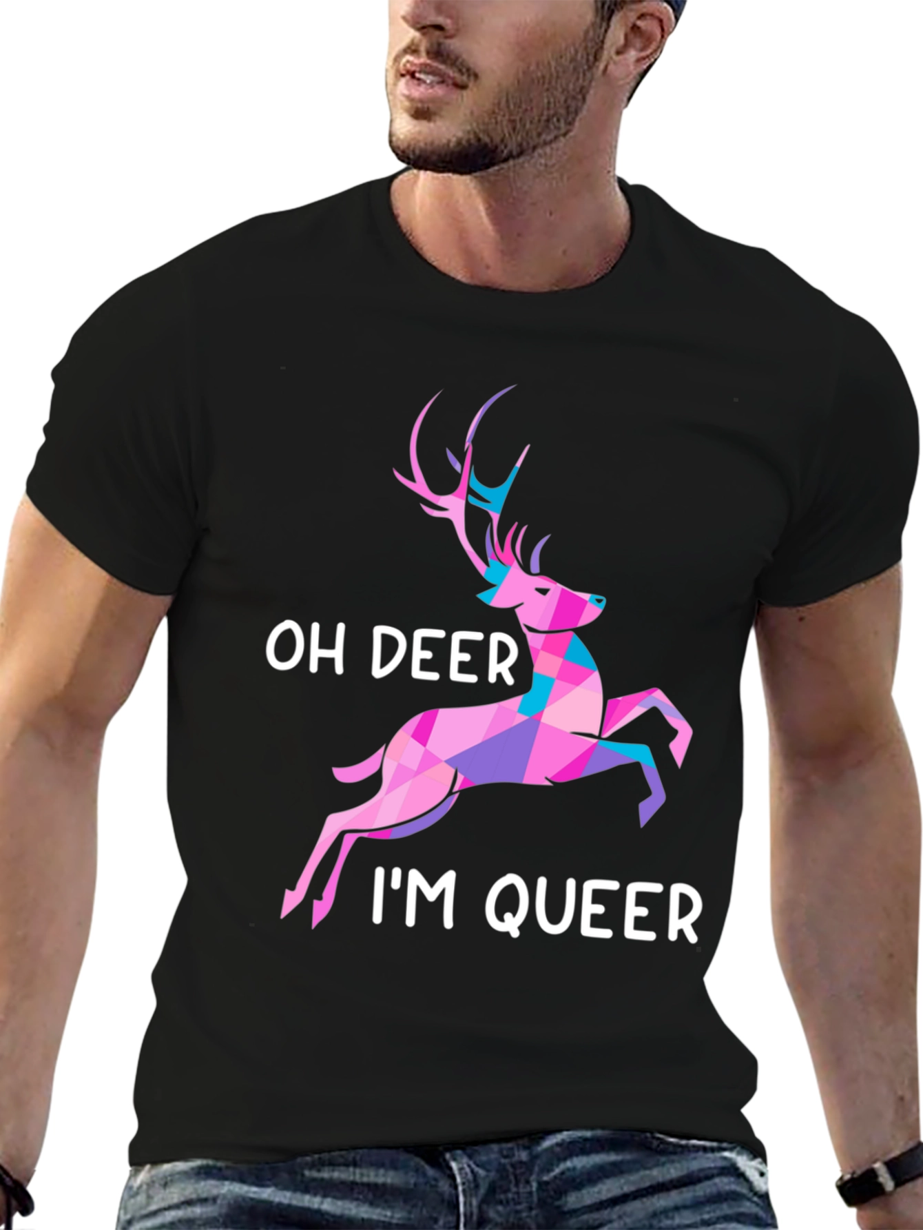 Black Oh Deer I'm Queer T-Shirt view 6