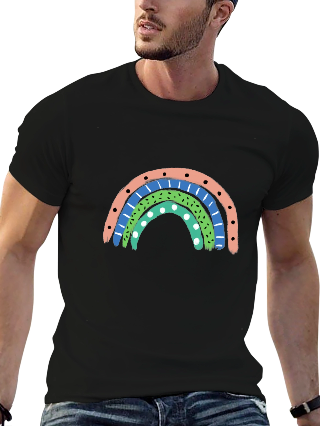 Black Retro Rainbow Graphic Tee view 6