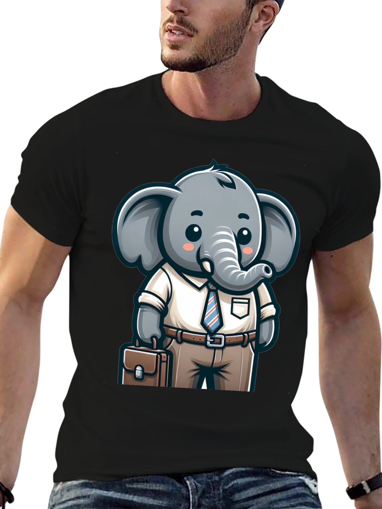 Black Cartoon Elephant Businessman Graphic Tee view 6