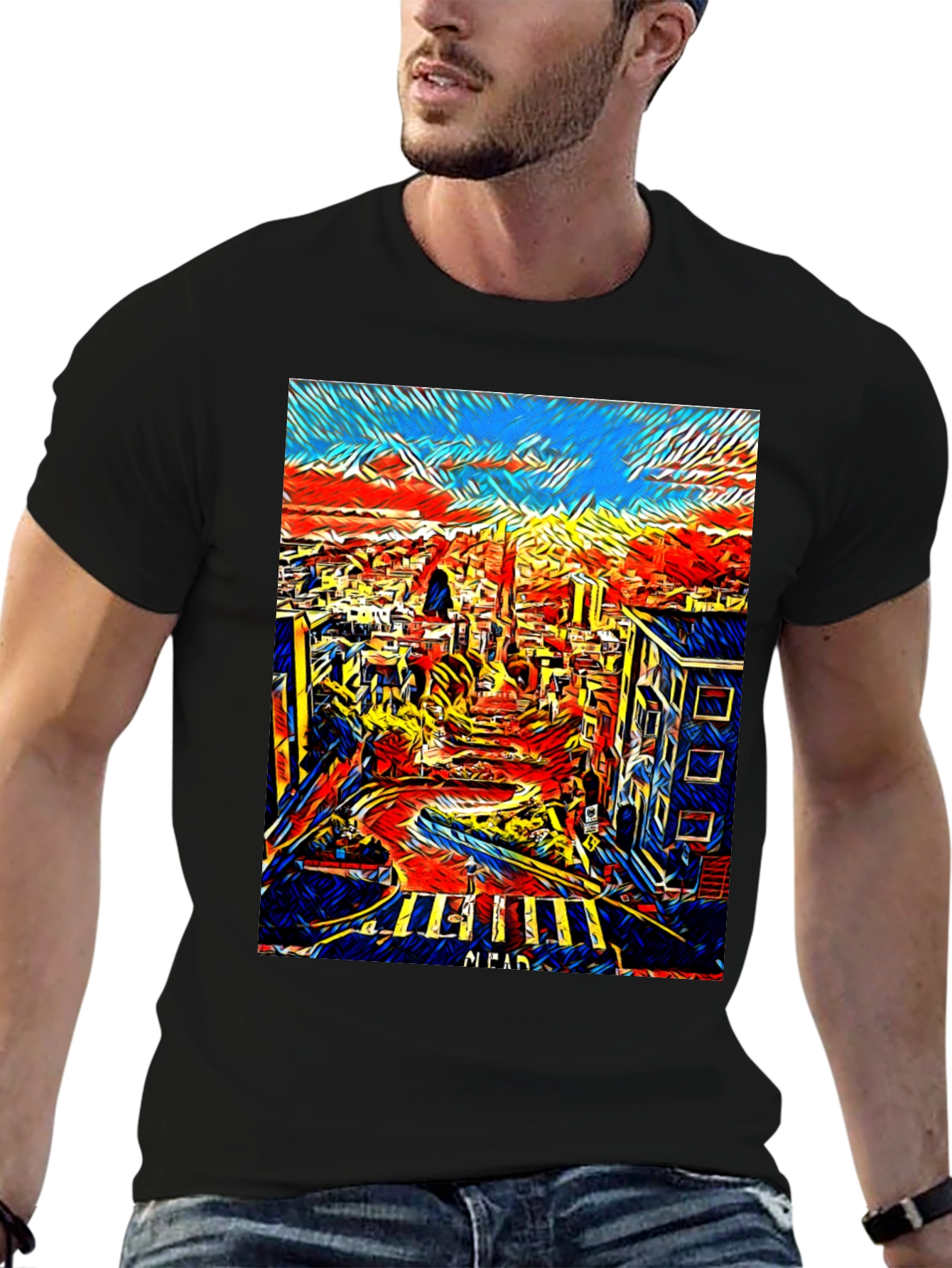 Black San Francisco Art T-Shirt - Cityscape Tee view 6