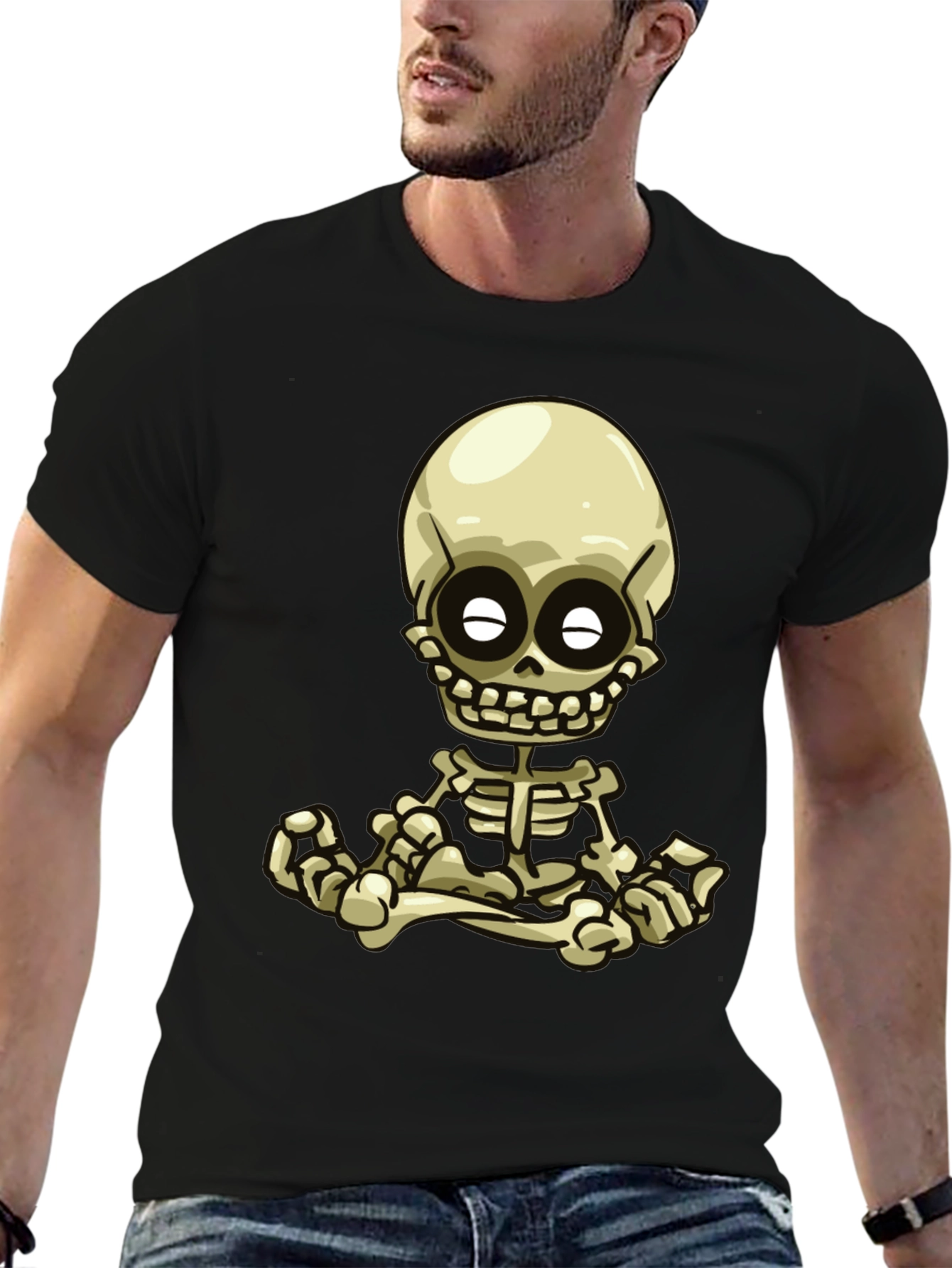 Black Cartoon Skeleton Graphic Tee - Black view 6