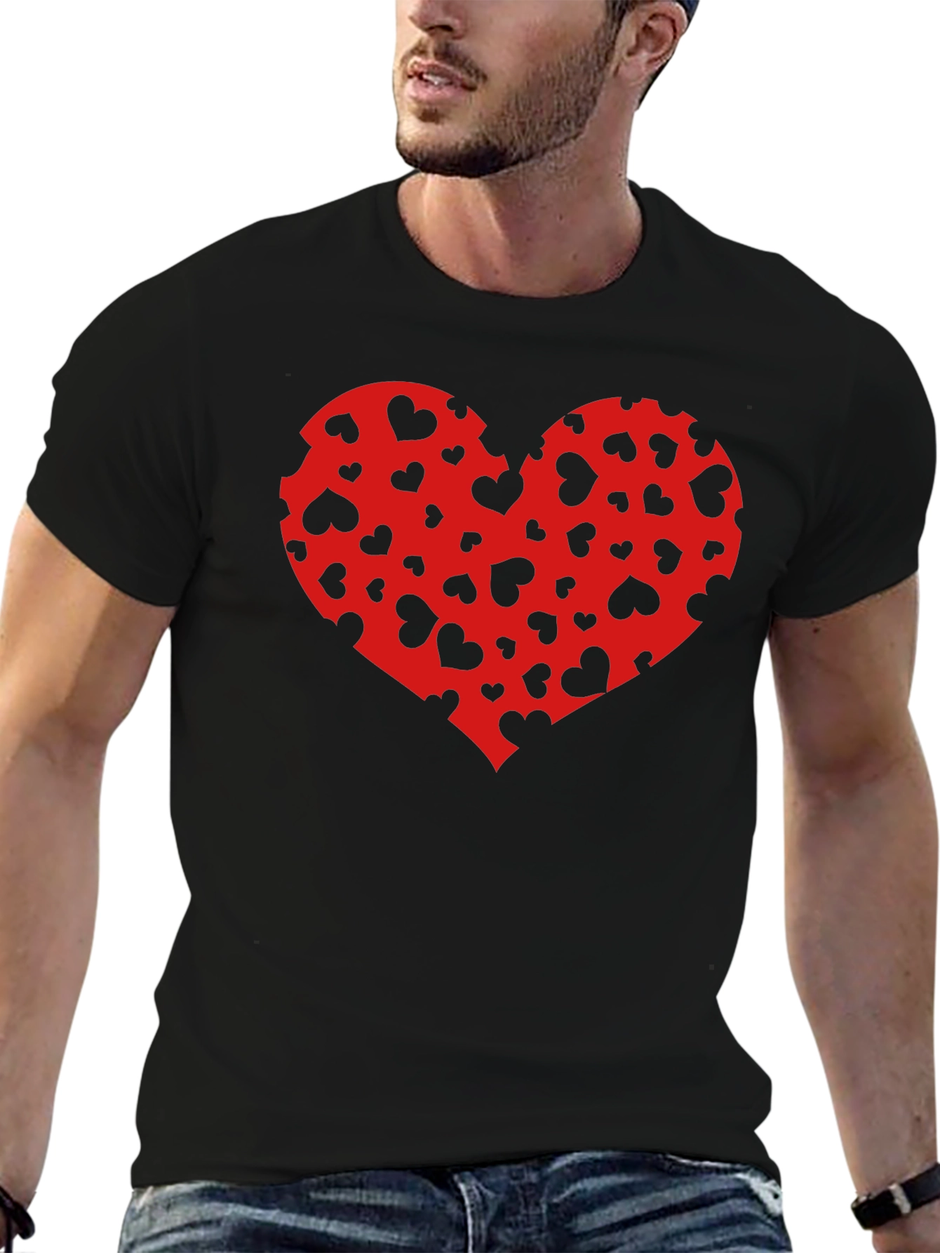 Black Heart Pattern Black T-Shirt view 6