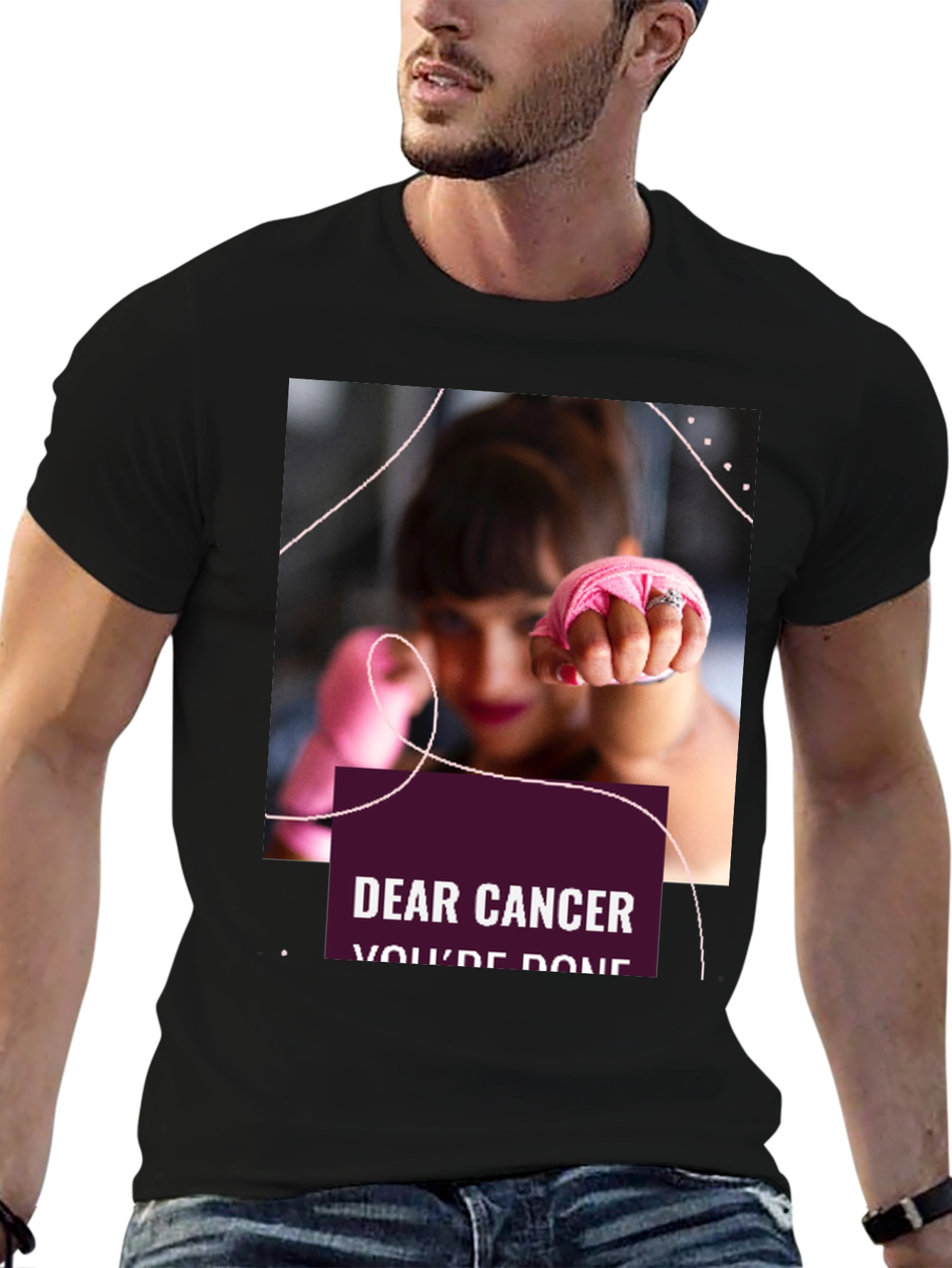Black Dear Cancer, You're Done Black T-Shirt view 6