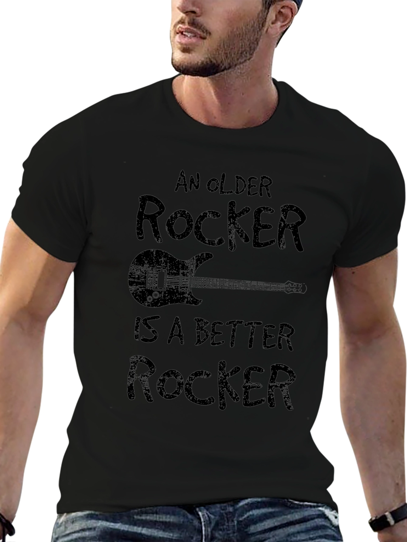 Black An Older Rocker Is A Better Rocker Black Graphic Tee view 6