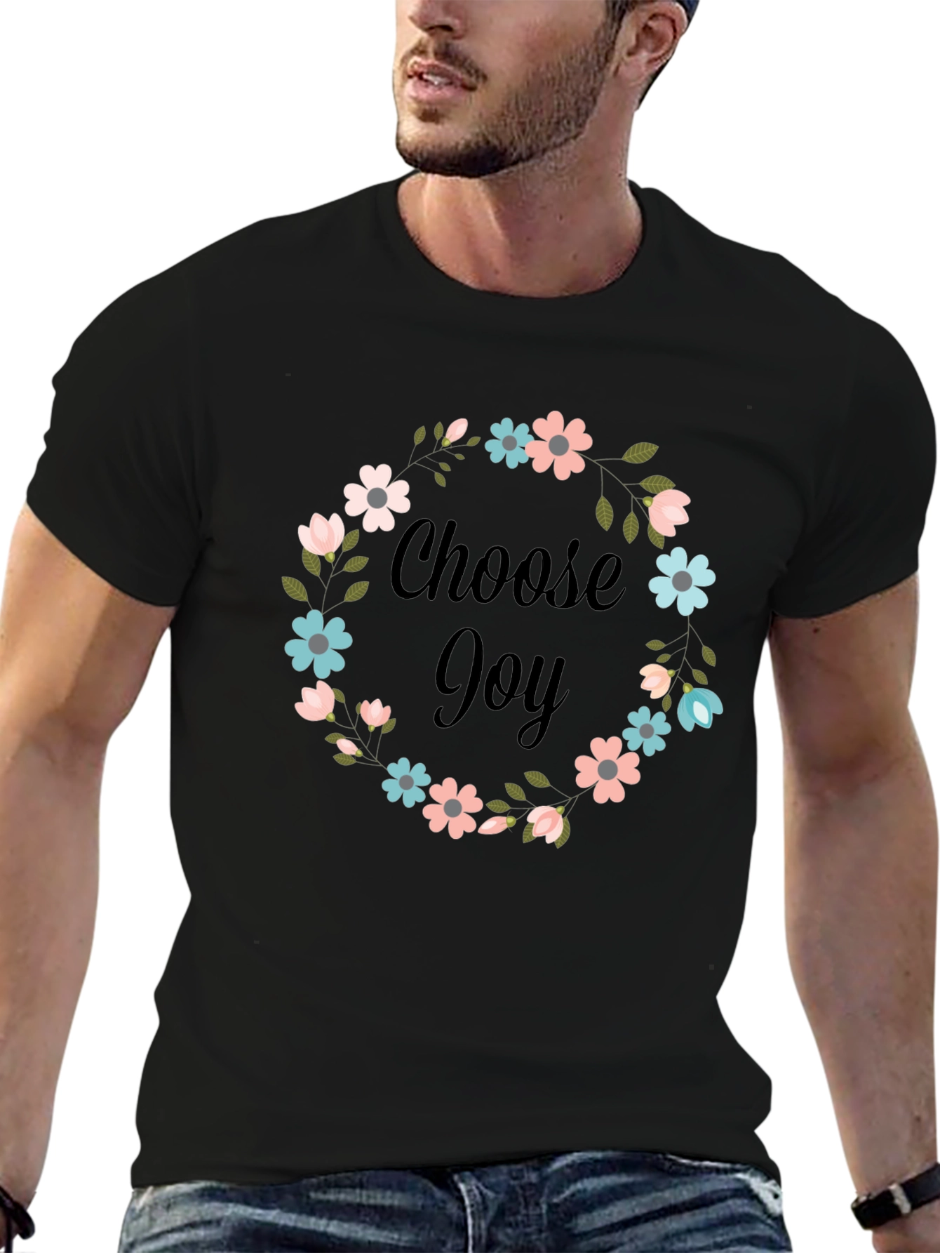 Black Choose Joy Floral Graphic T-Shirt view 6