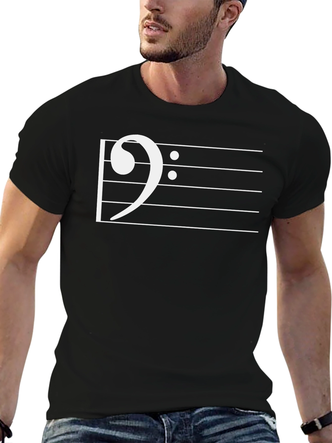 Black Bass Clef Staff Graphic T-Shirt view 6
