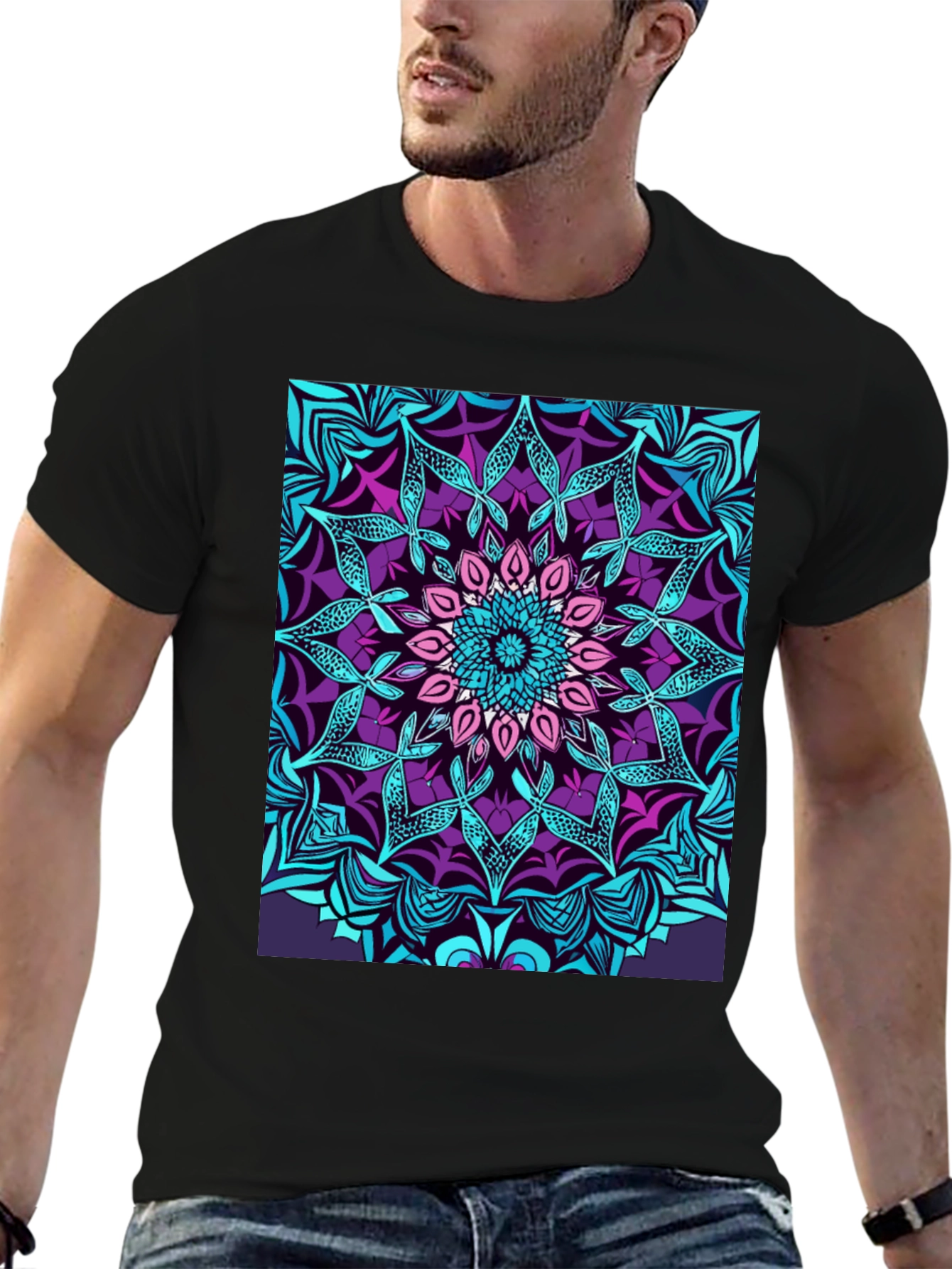 Black Vibrant Mandala Graphic Tee view 6