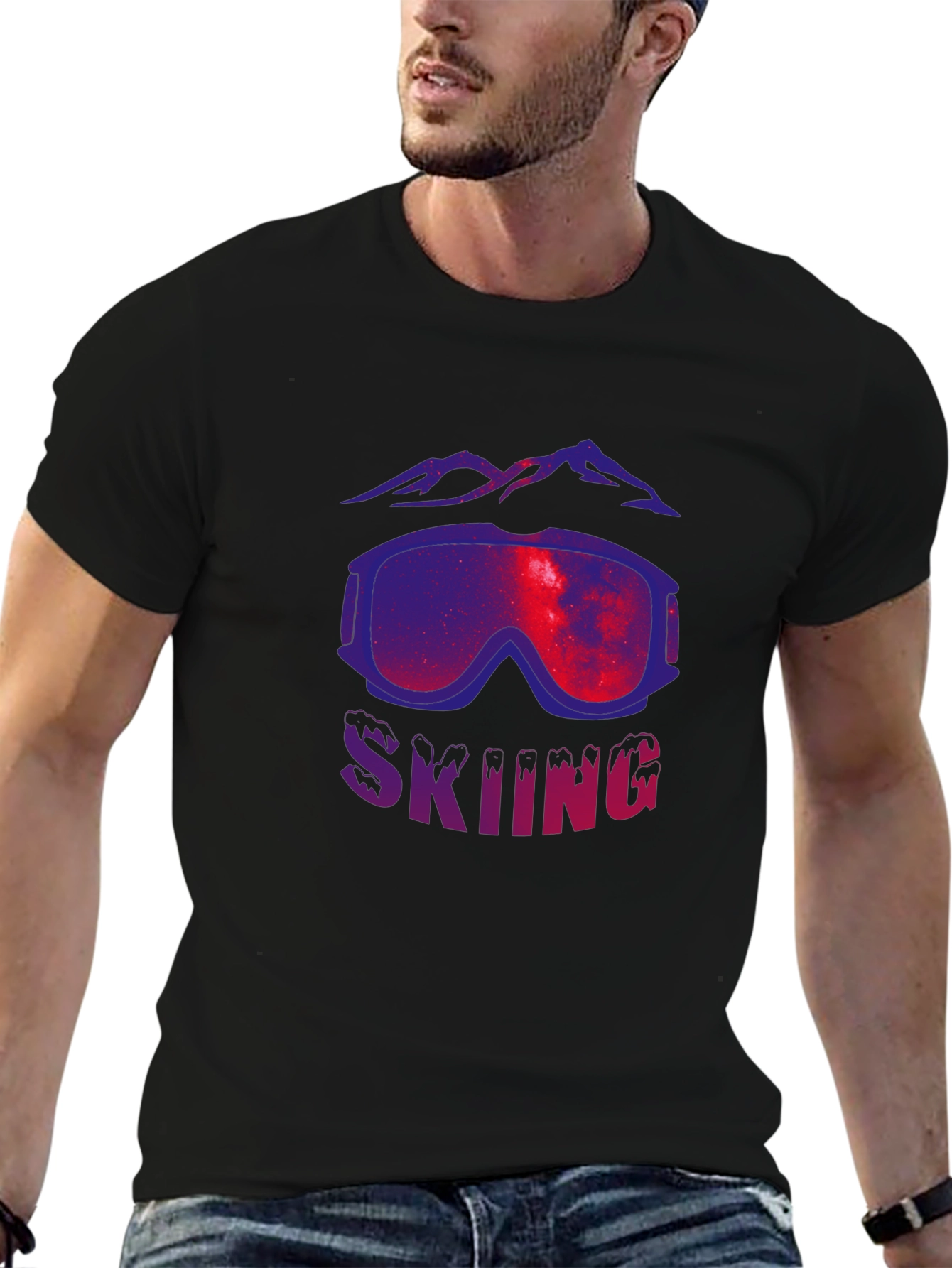 Black Skiing Goggles Graphic Tee - Premium Cotton Comfort view 6