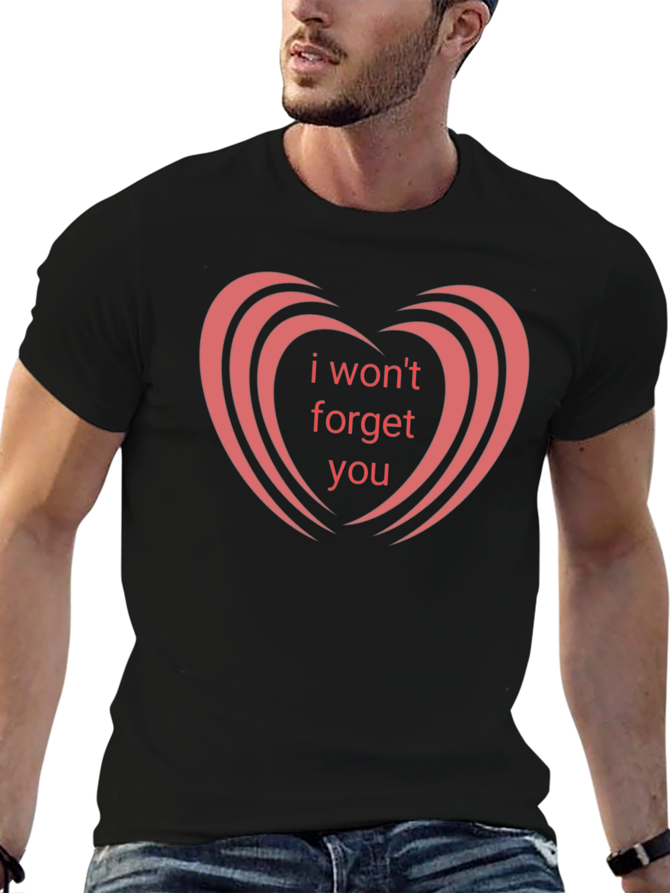 Black I Won't Forget You Graphic Tee - Heart Design view 6