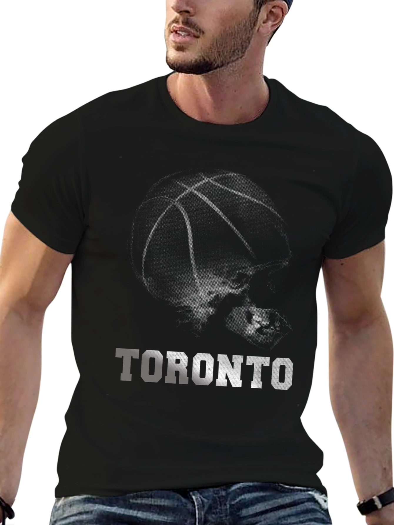 Black Toronto Basketball Graphic Tee - Black Cotton T-Shirt view 6