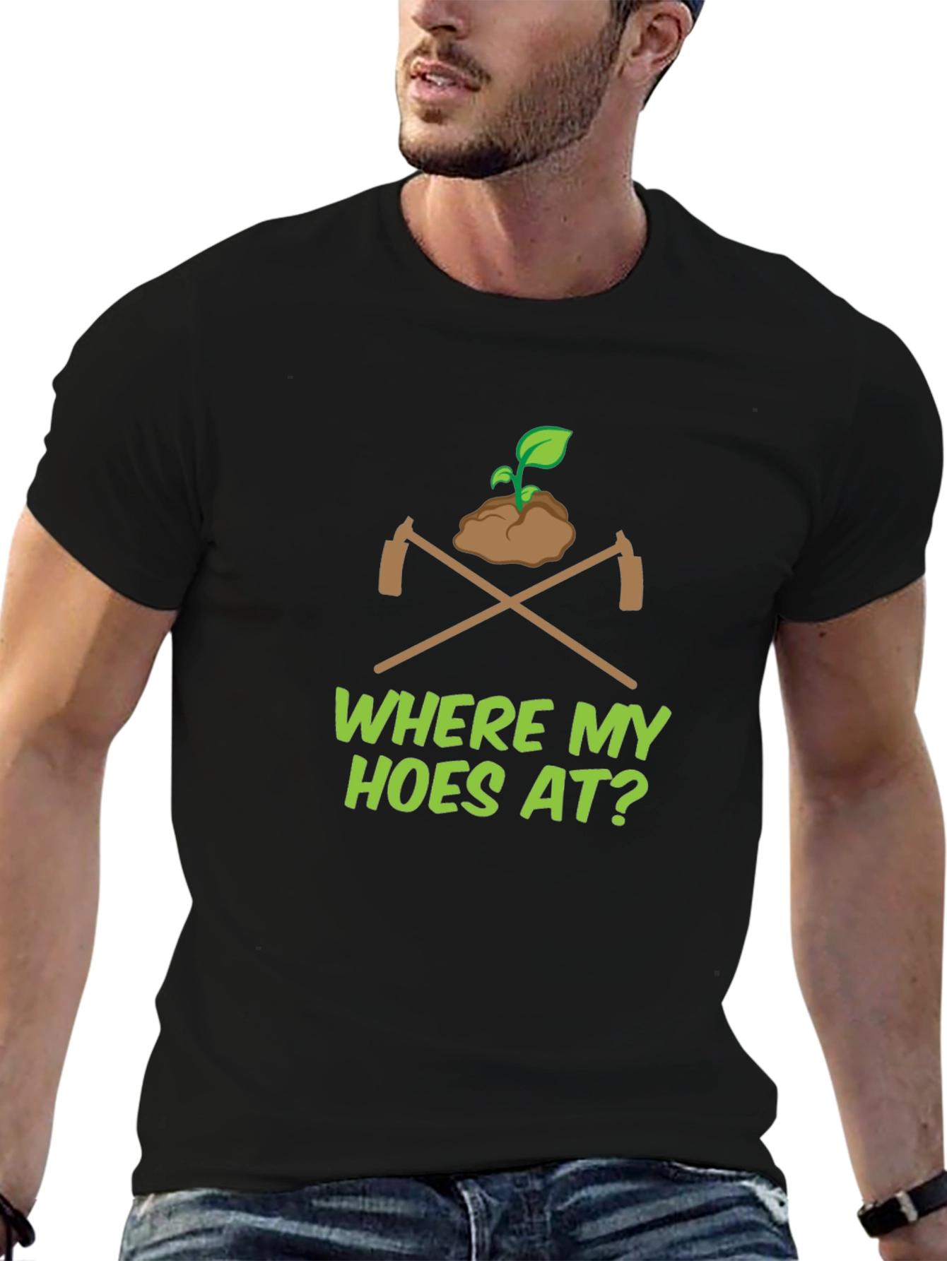 Black "Where My Hoes At?" Black Graphic Tee view 6