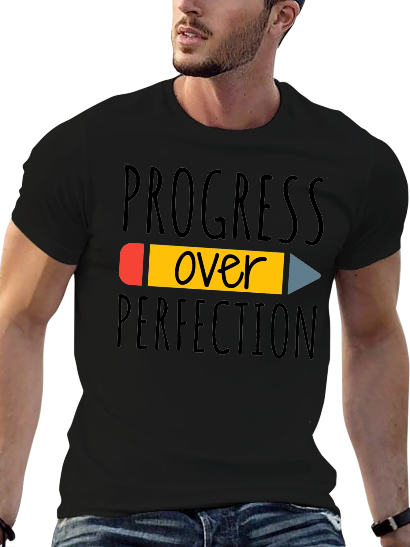 Black Progress Over Perfection T-Shirt - Inspiring Black Tee view 6