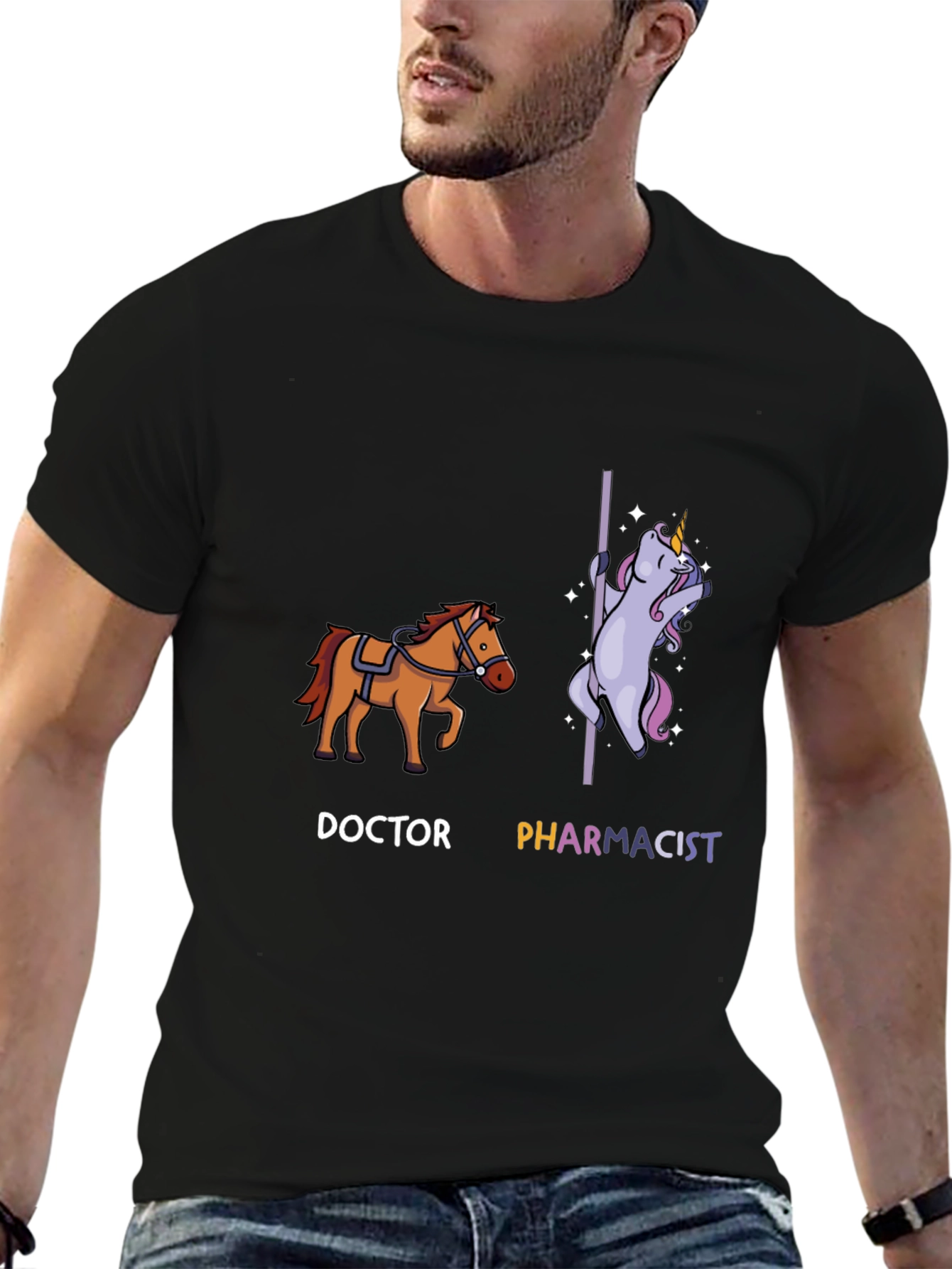 Black Doctor vs Pharmacist T-Shirt | Funny Unicorn Tee view 6