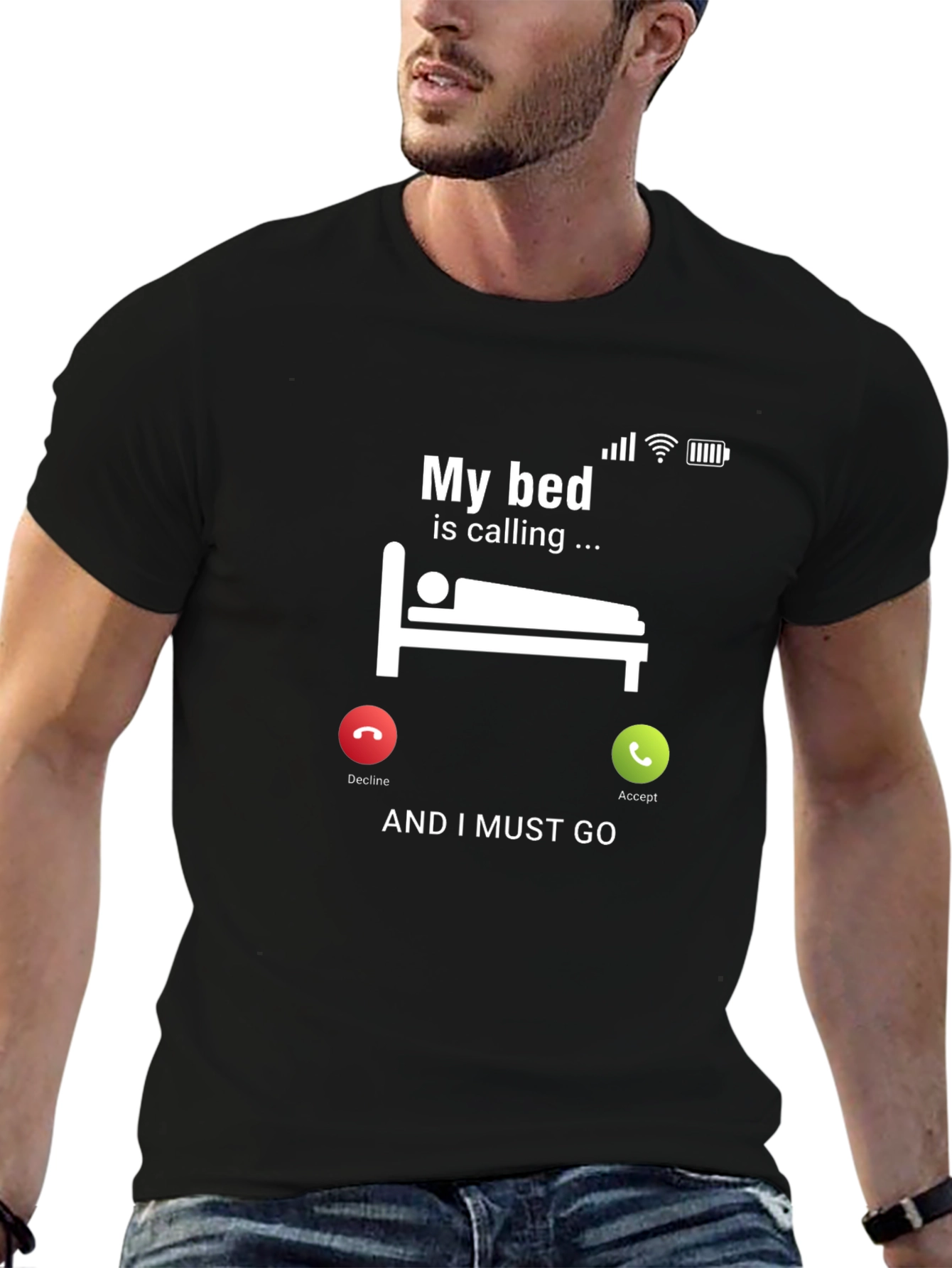 Black Funny "My Bed is Calling" Graphic T-Shirt view 6