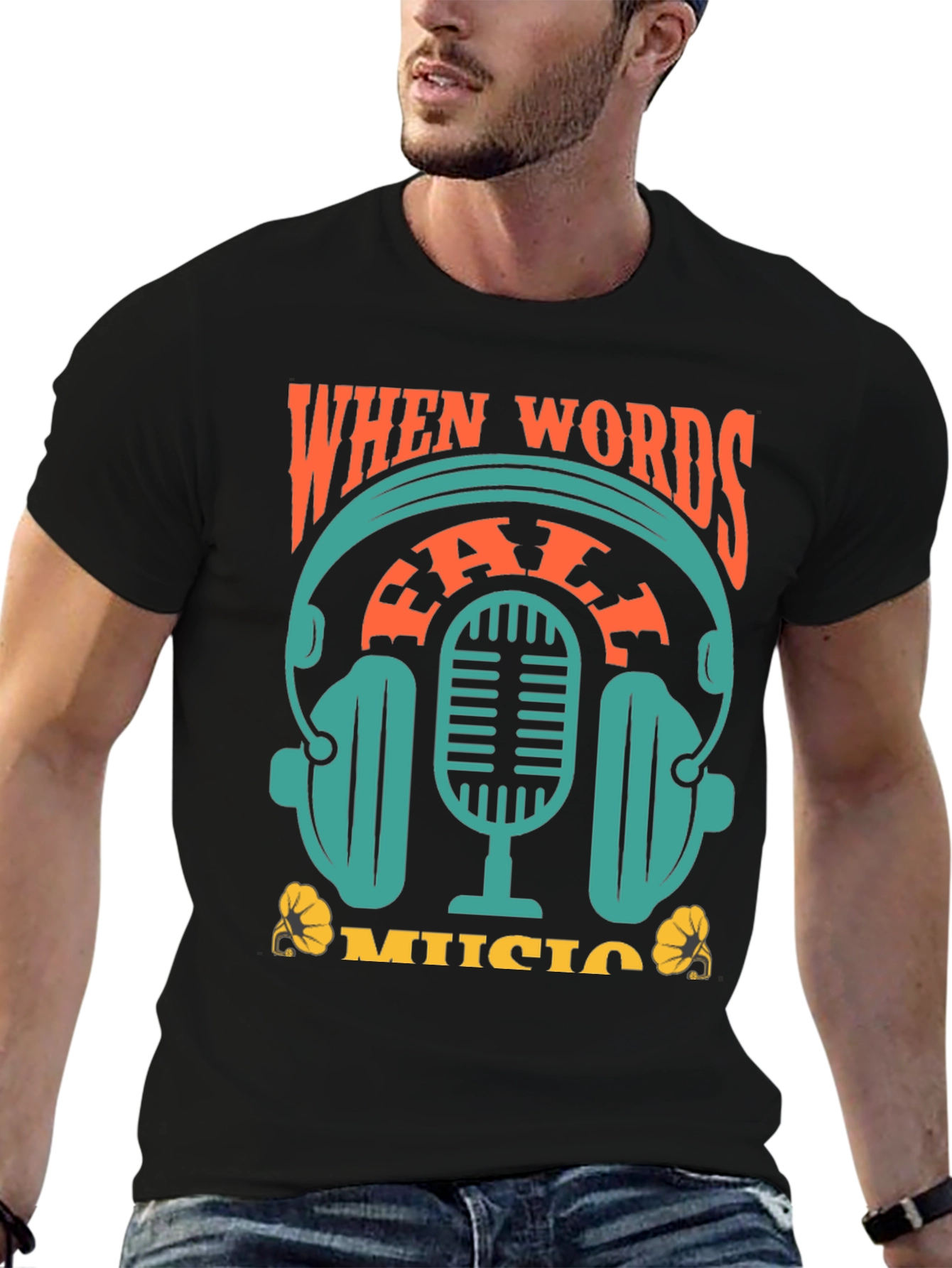 Black When Words Fail Music T-Shirt view 6