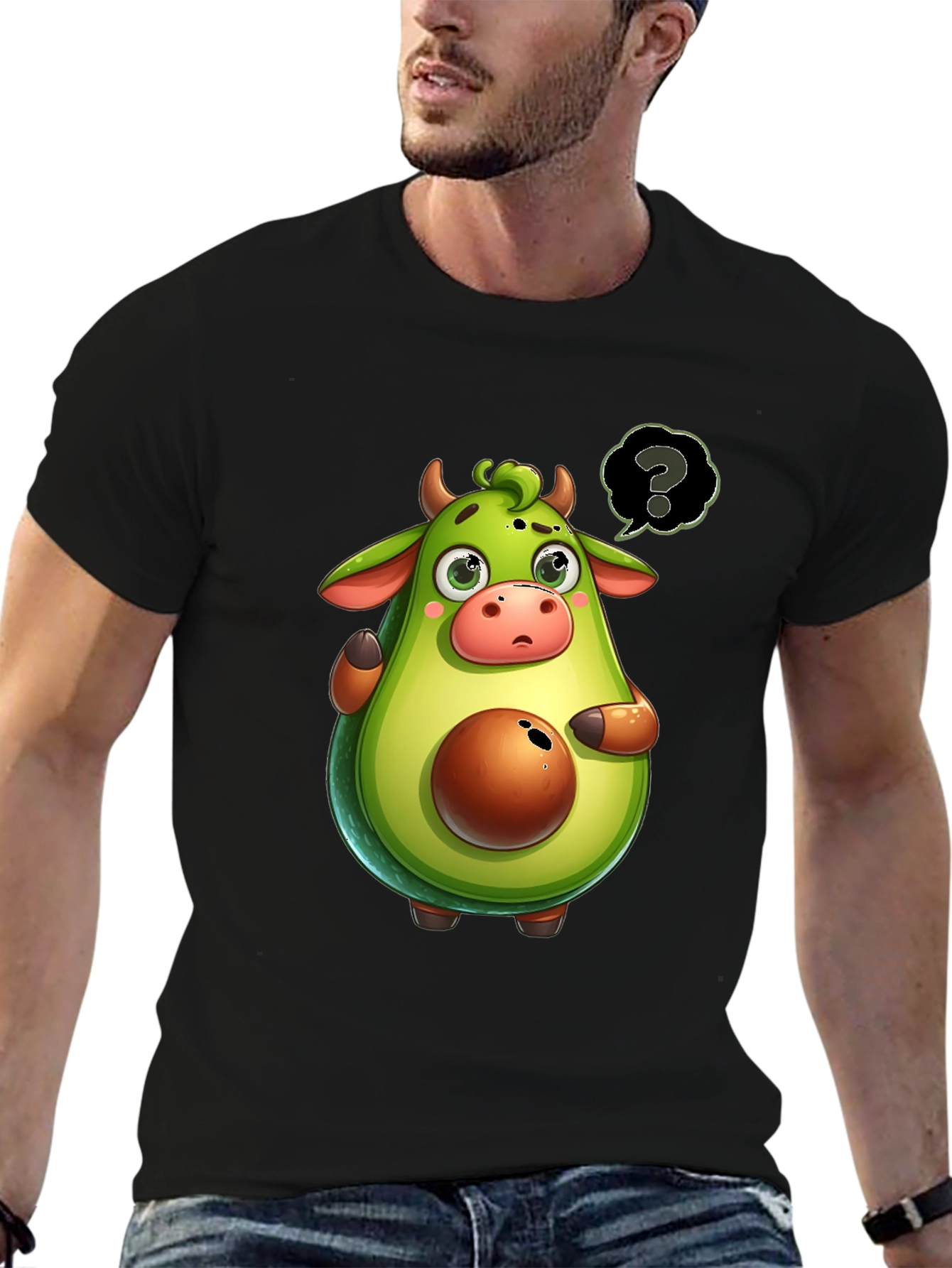 Black Avocado Cow Cartoon T-Shirt - Unique & Funny! view 6