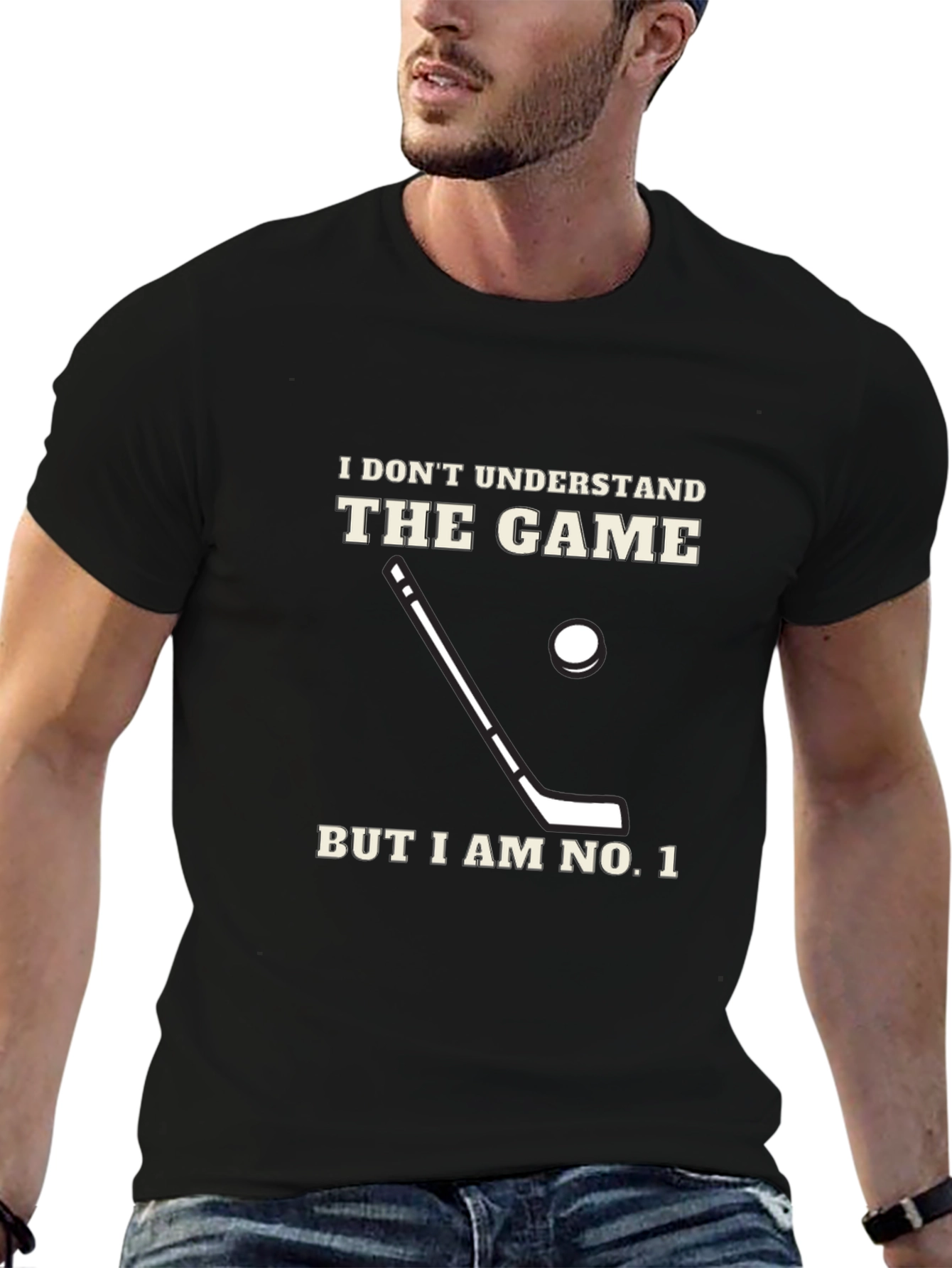 Black Funny Hockey Fan T-Shirt - I Don't Understand But I am No. 1 view 6