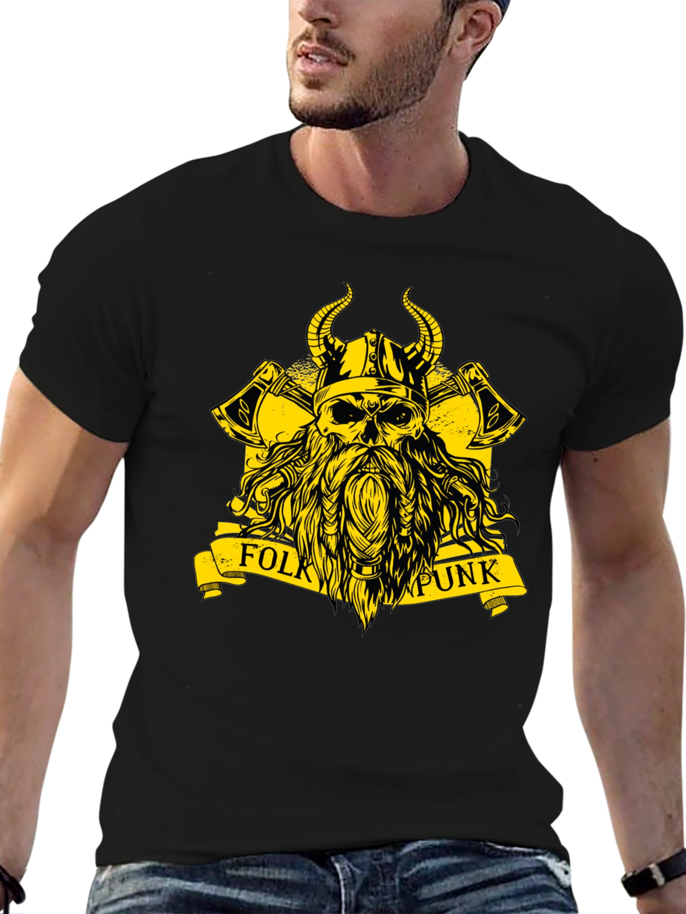Black Folk Punk Viking Skull T-Shirt view 6