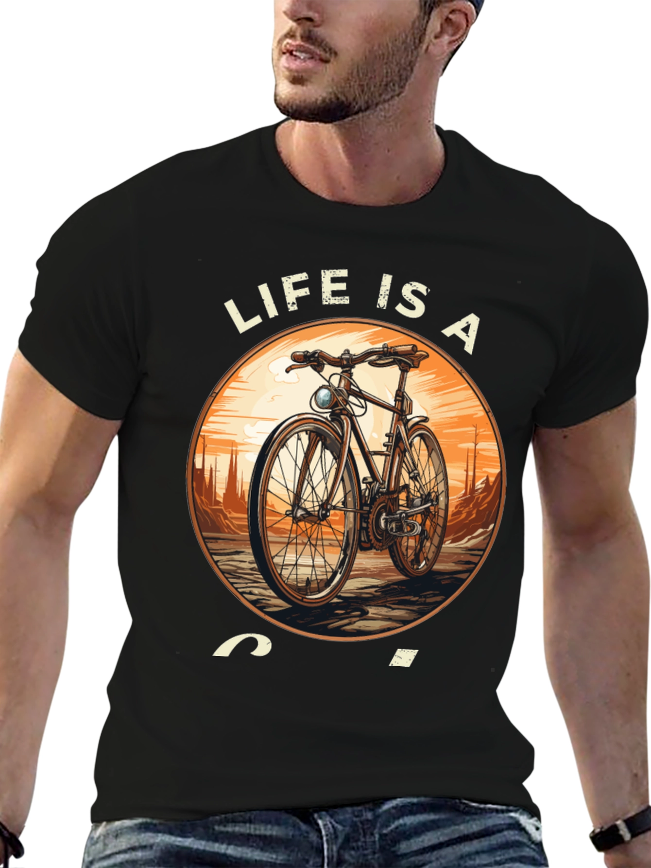 Black Life is a Ride T-Shirt - Classic Bicycle Design view 6