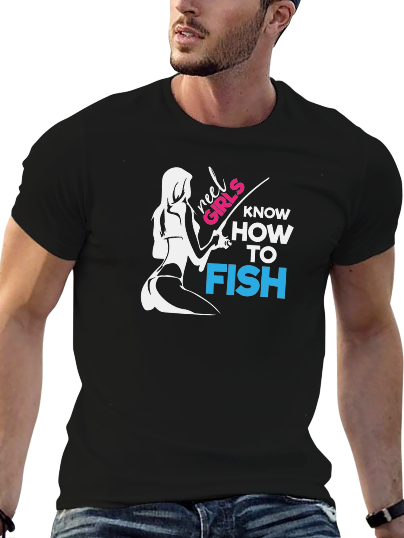 Black Reel Girls Fish T-Shirt - Black Graphic Tee view 6