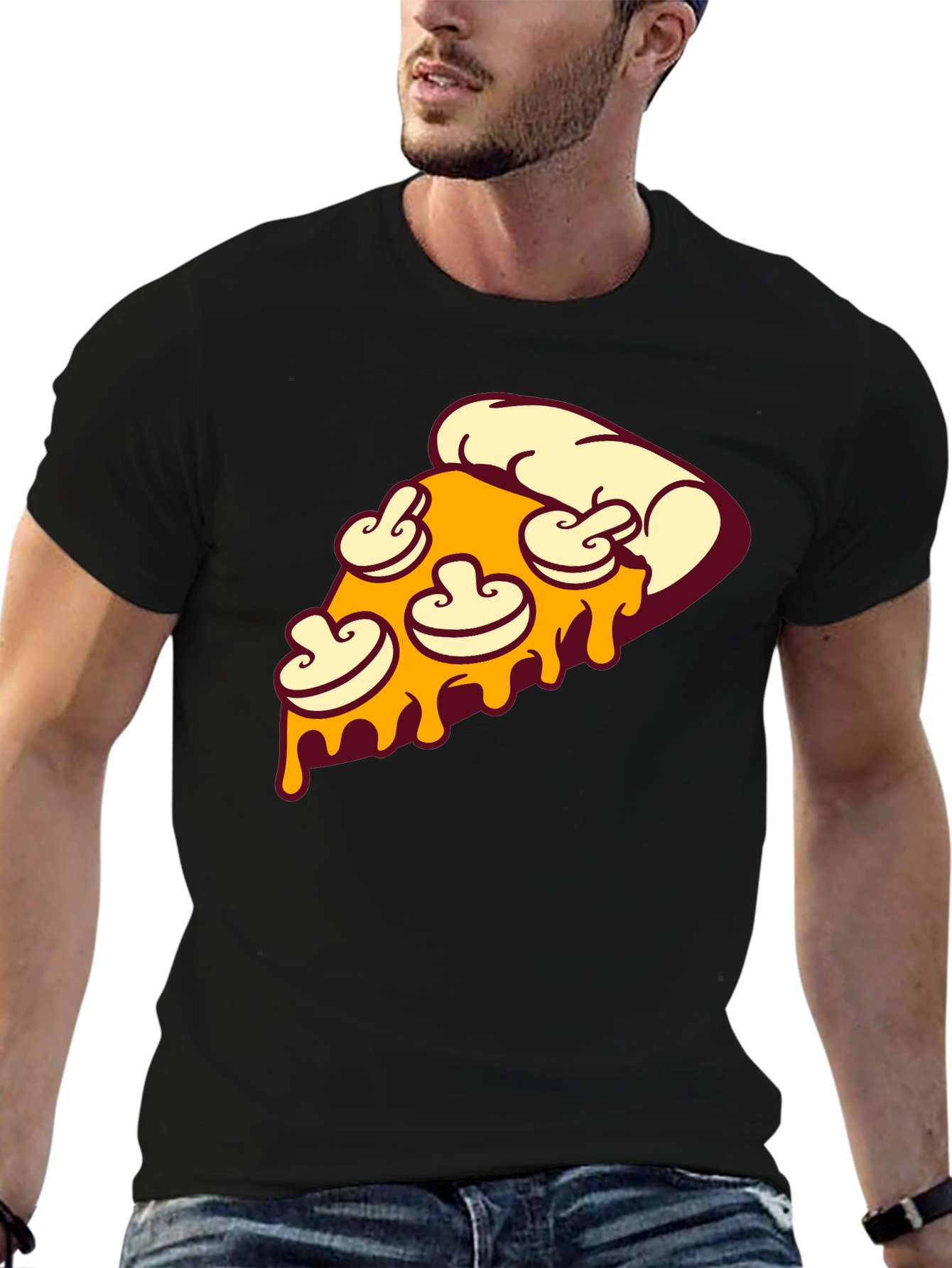 Black Pizza Slice Graphic Tee - Black Crew Neck T-Shirt view 6