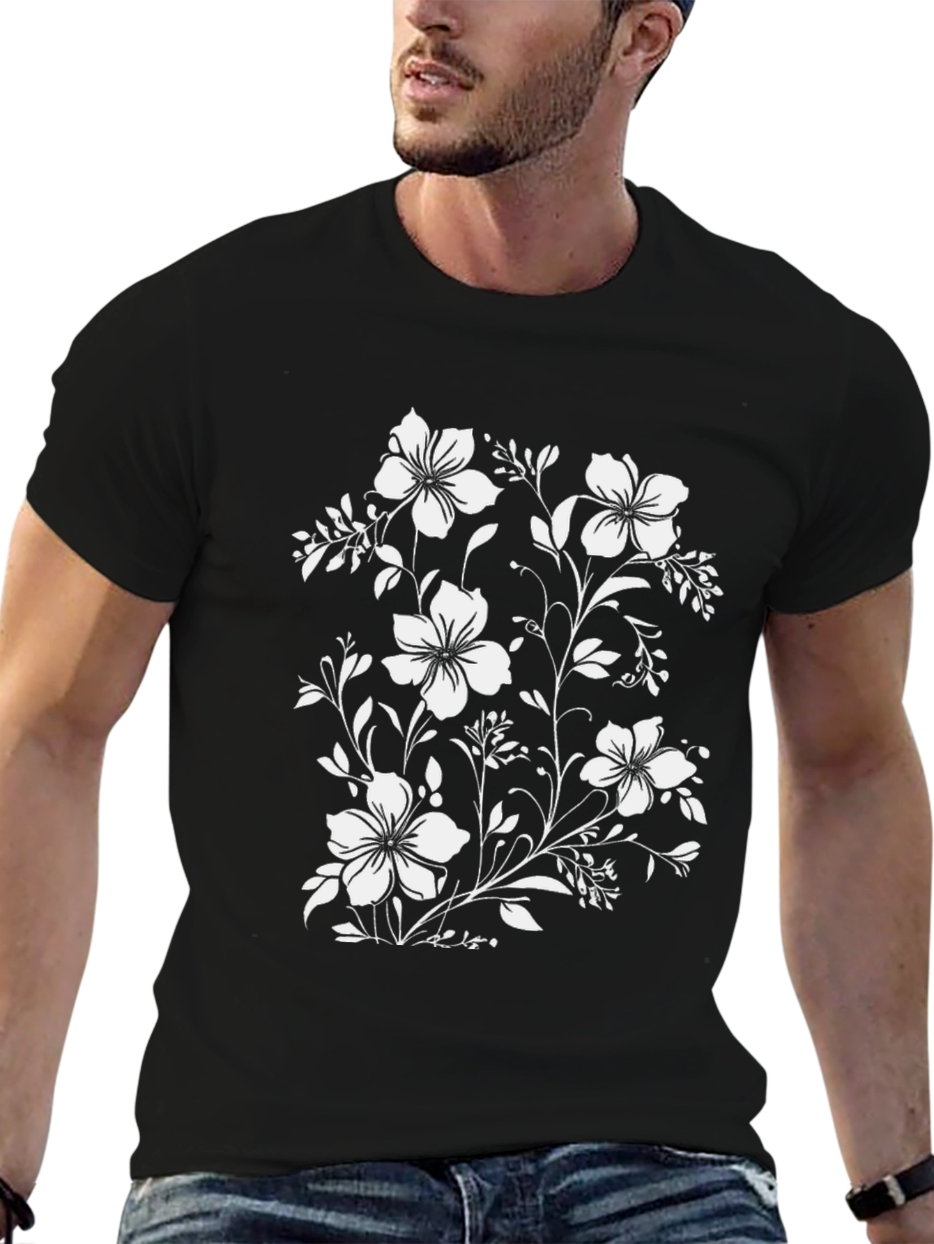 Black Floral Print Black T-Shirt view 6