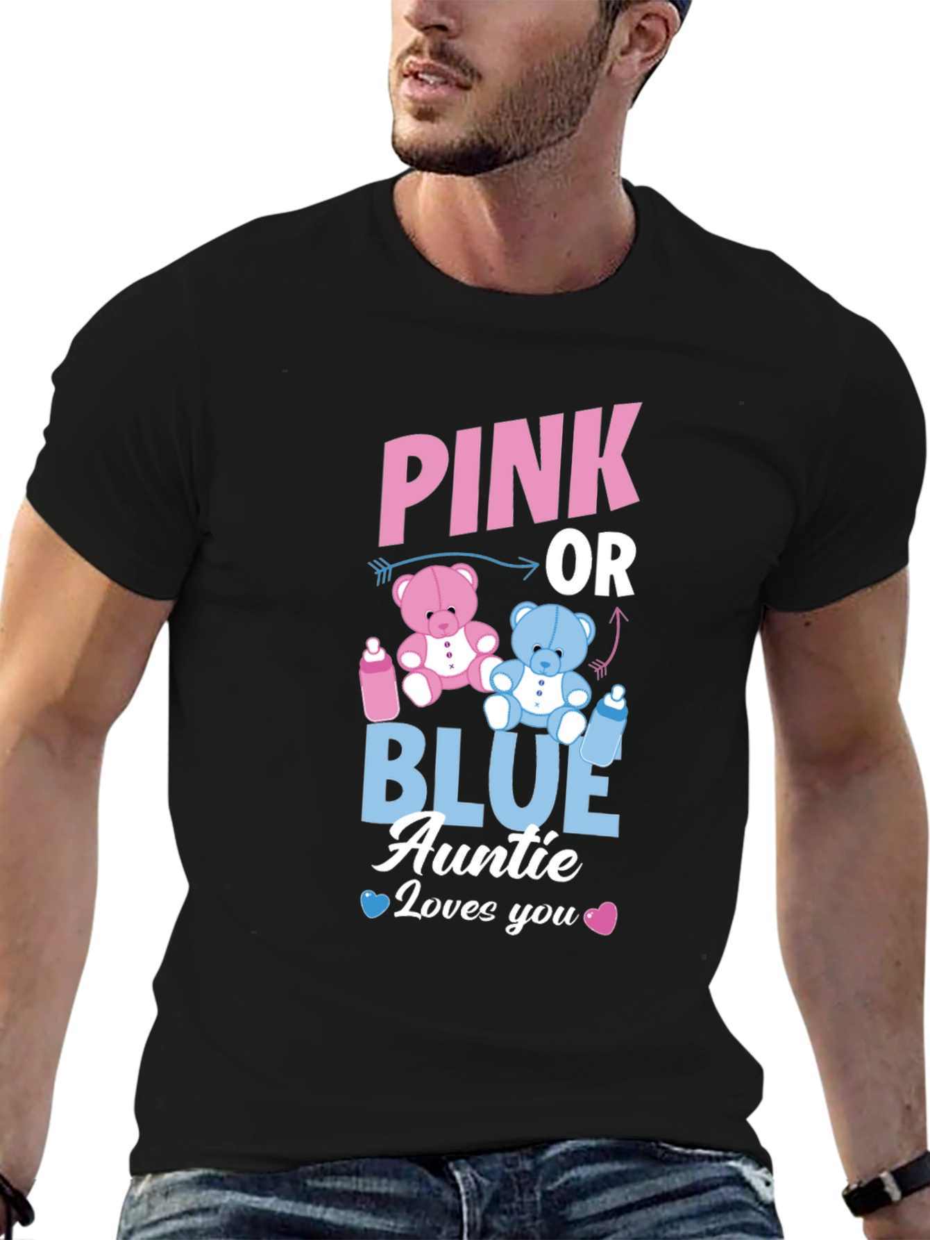 Pink or Blue Auntie Loves You Baby Gender Reveal T-Shirt - 6