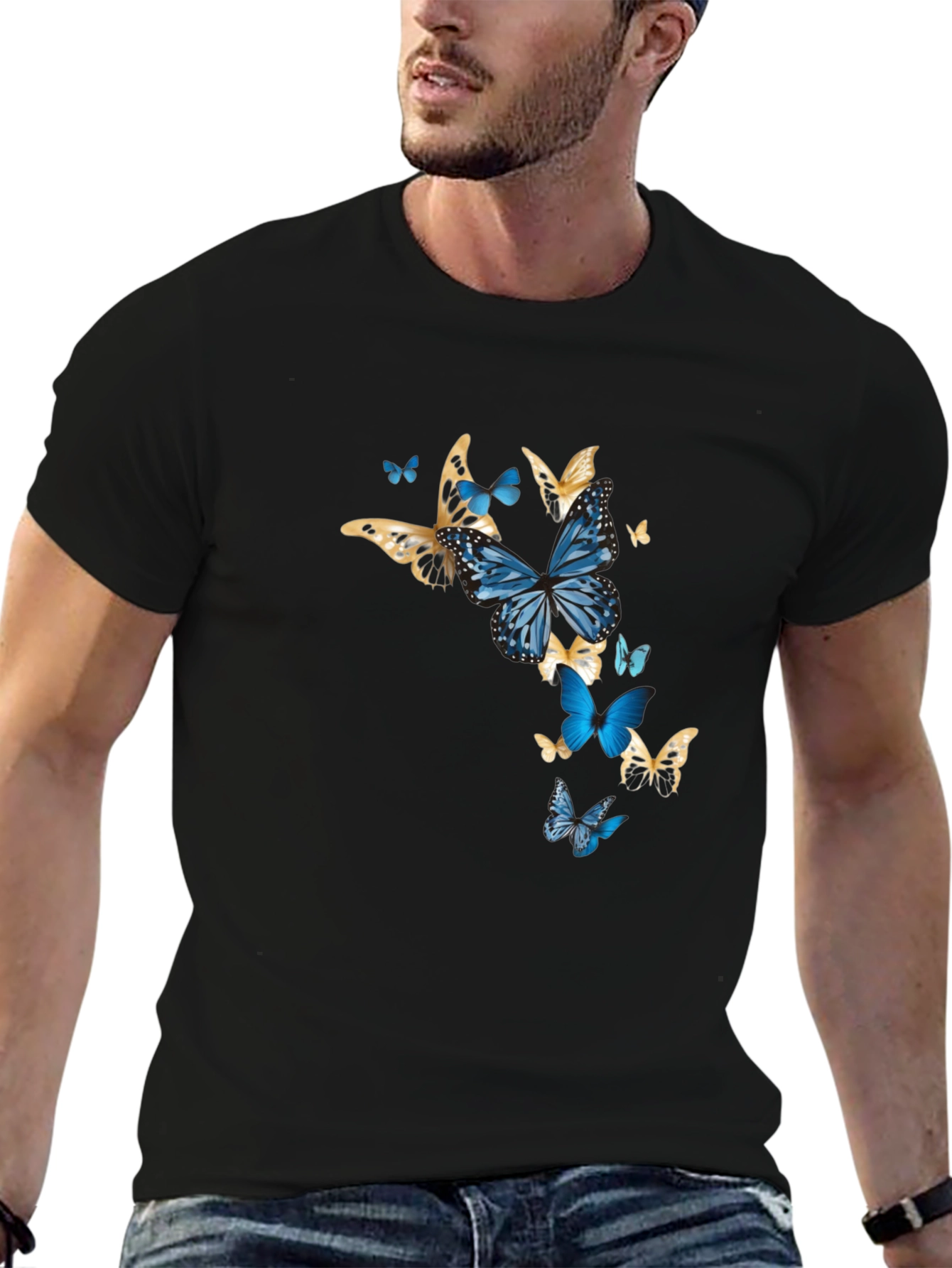 Black Butterfly Graphic Print Black T-Shirt view 6