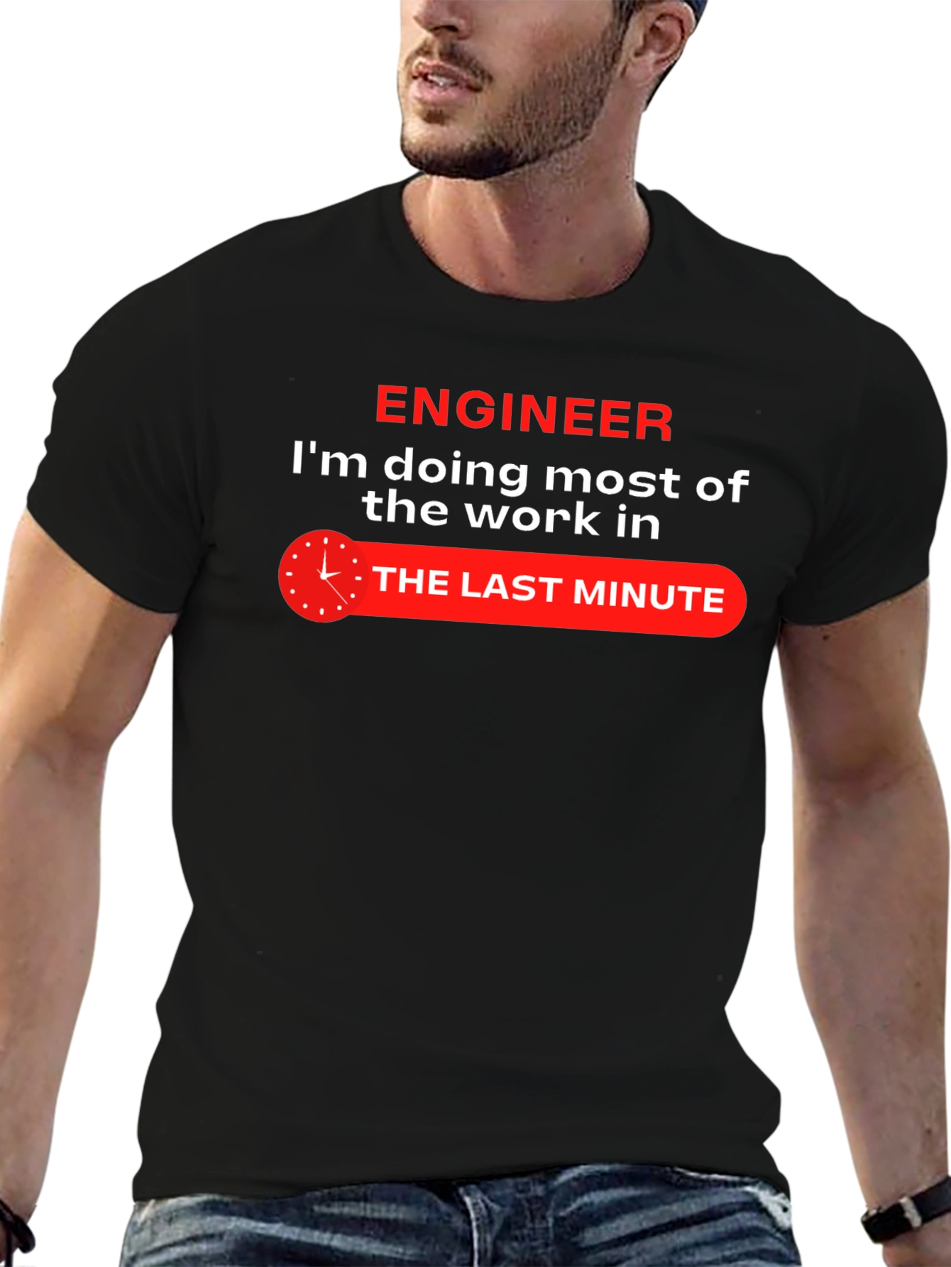 Black Engineer Last Minute Work Funny Black T-Shirt view 6