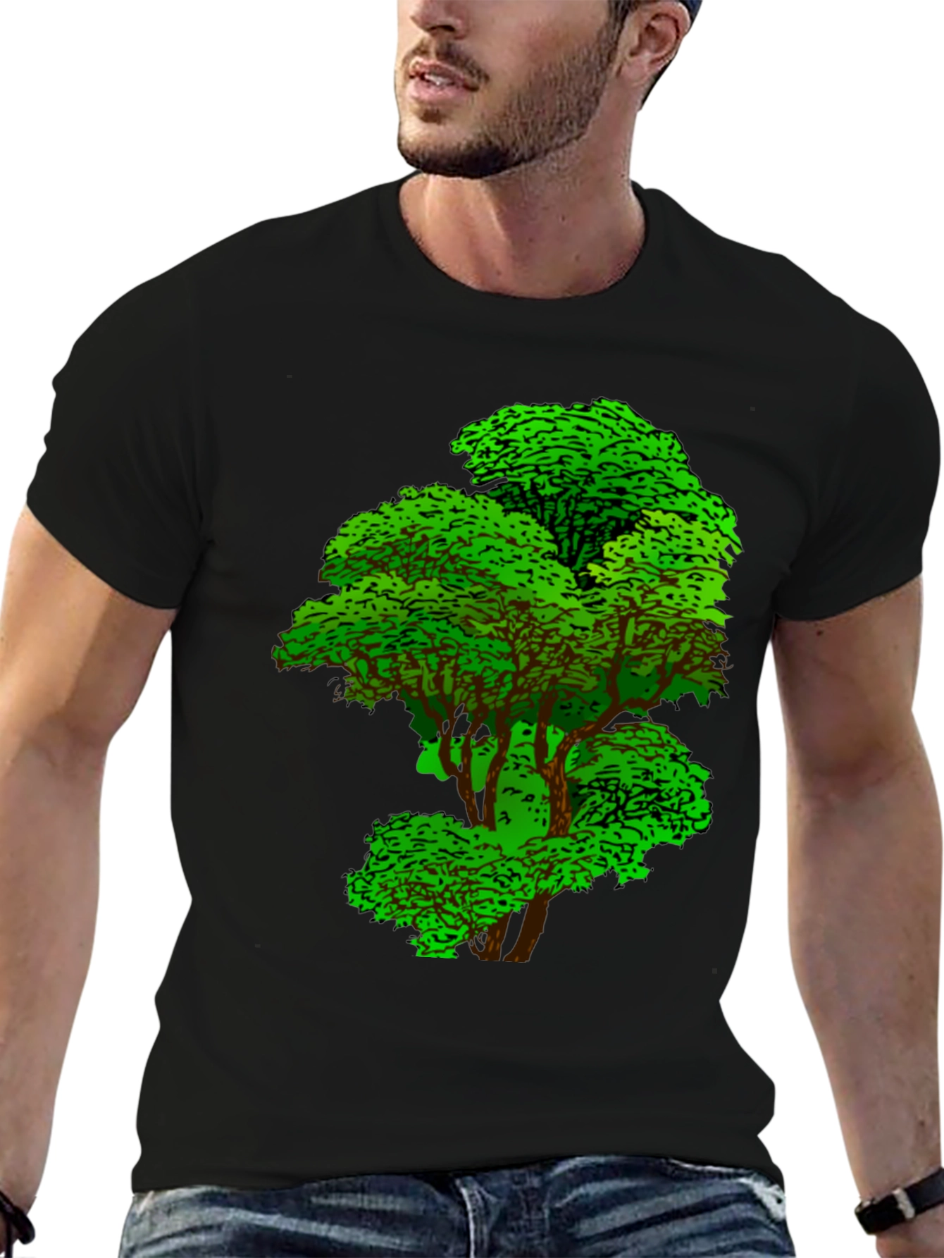 Black Nature Tree Graphic Tee - Black Cotton T-Shirt view 6