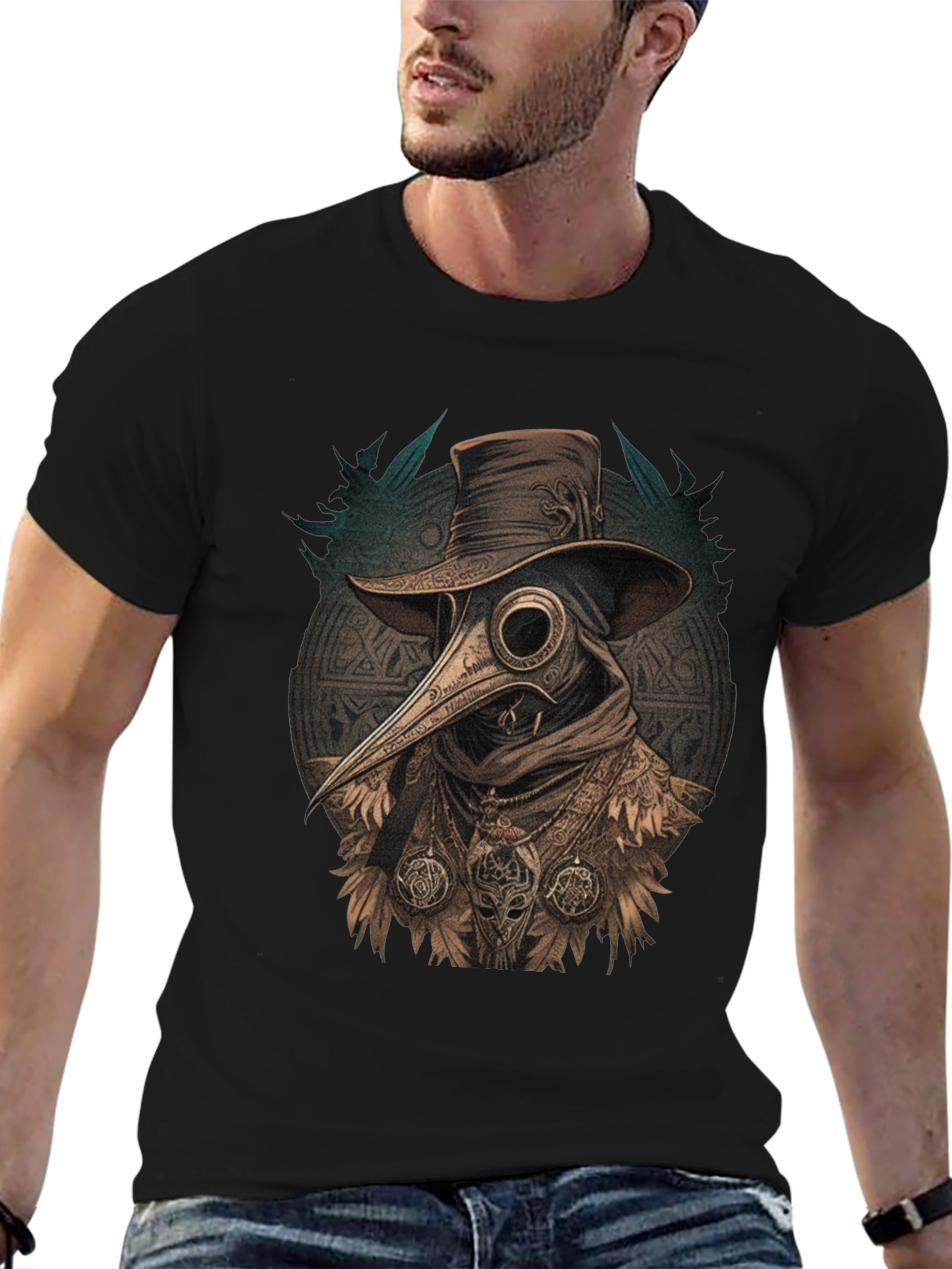 Black Plague Doctor Graphic Tee - Vintage Style view 6