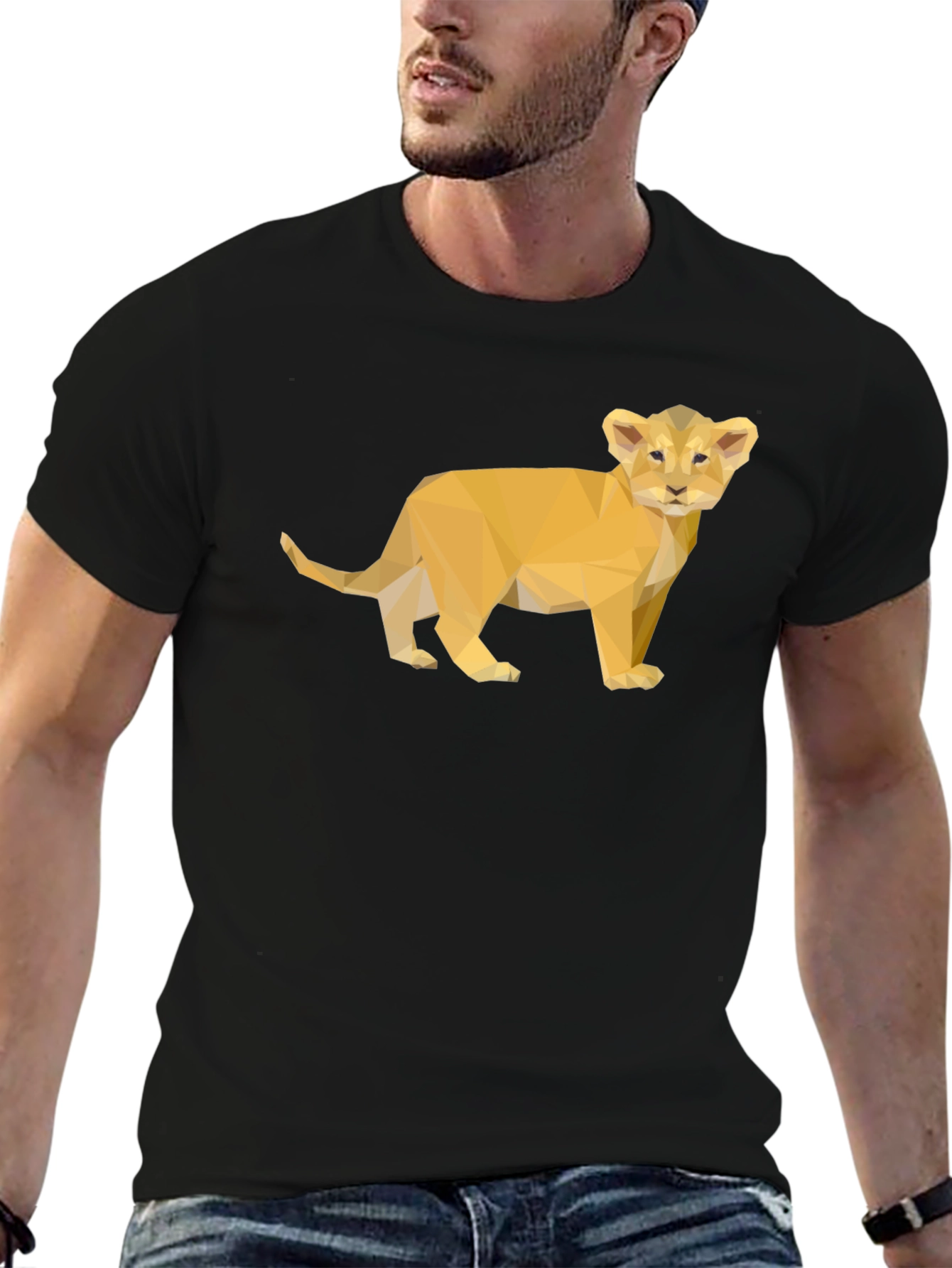 Black Lion Cub Geometric Print Black T-Shirt view 6