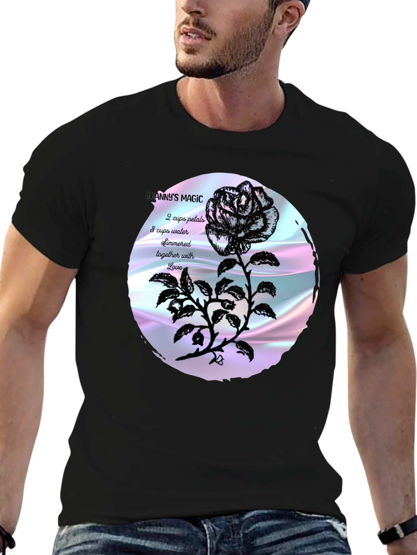 Black Granny's Magic Rose T-Shirt view 6