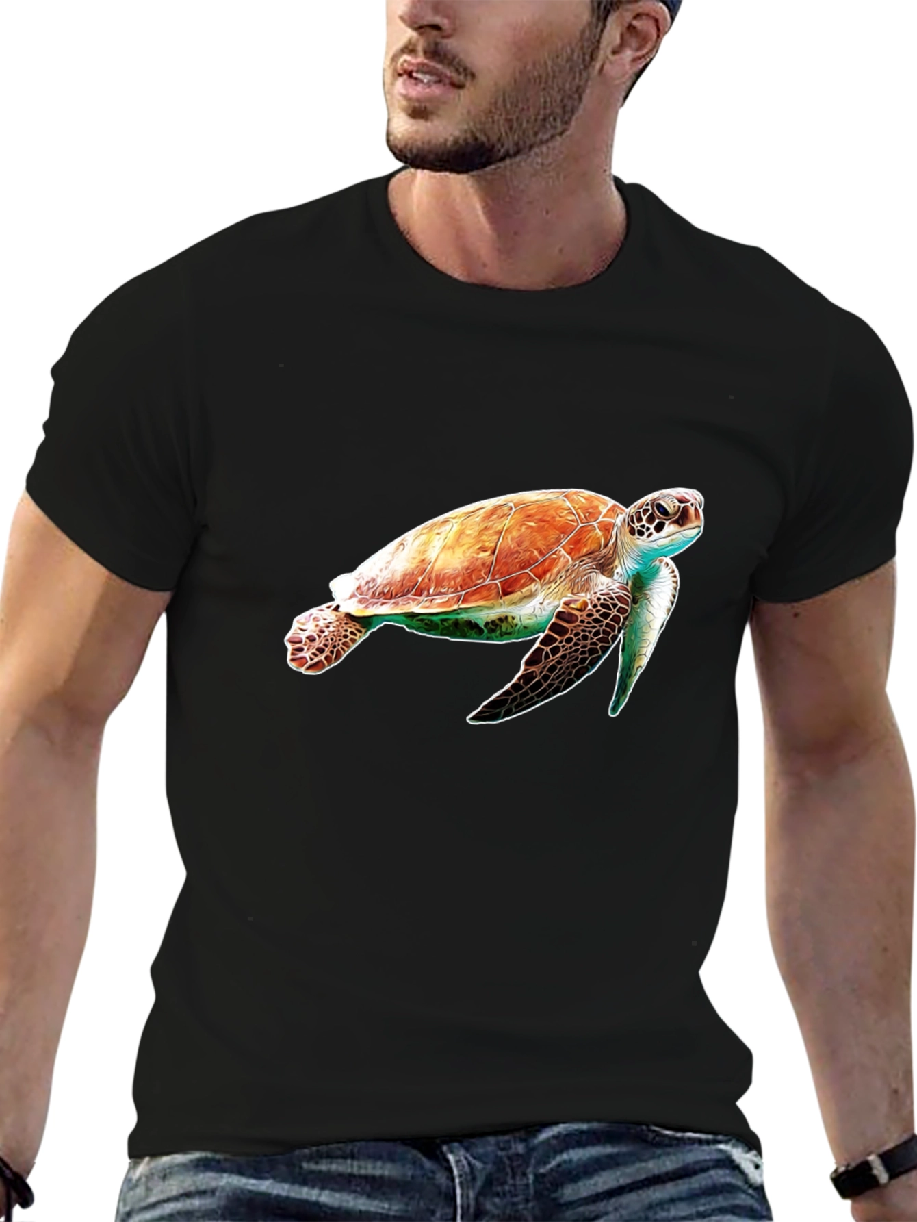 Black Sea Turtle Graphic Tee - Black Cotton Comfort view 6