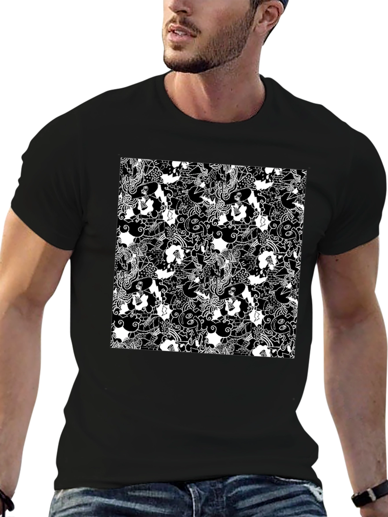 Black Monochrome Patterned T-Shirt view 6